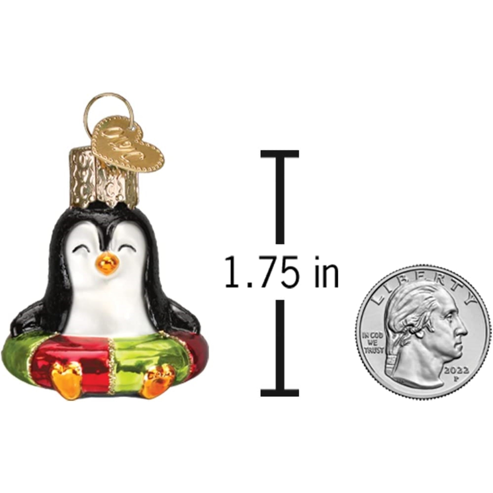 Old World Christmas Mini Glass Blown Penguin Ornament, 1.75"