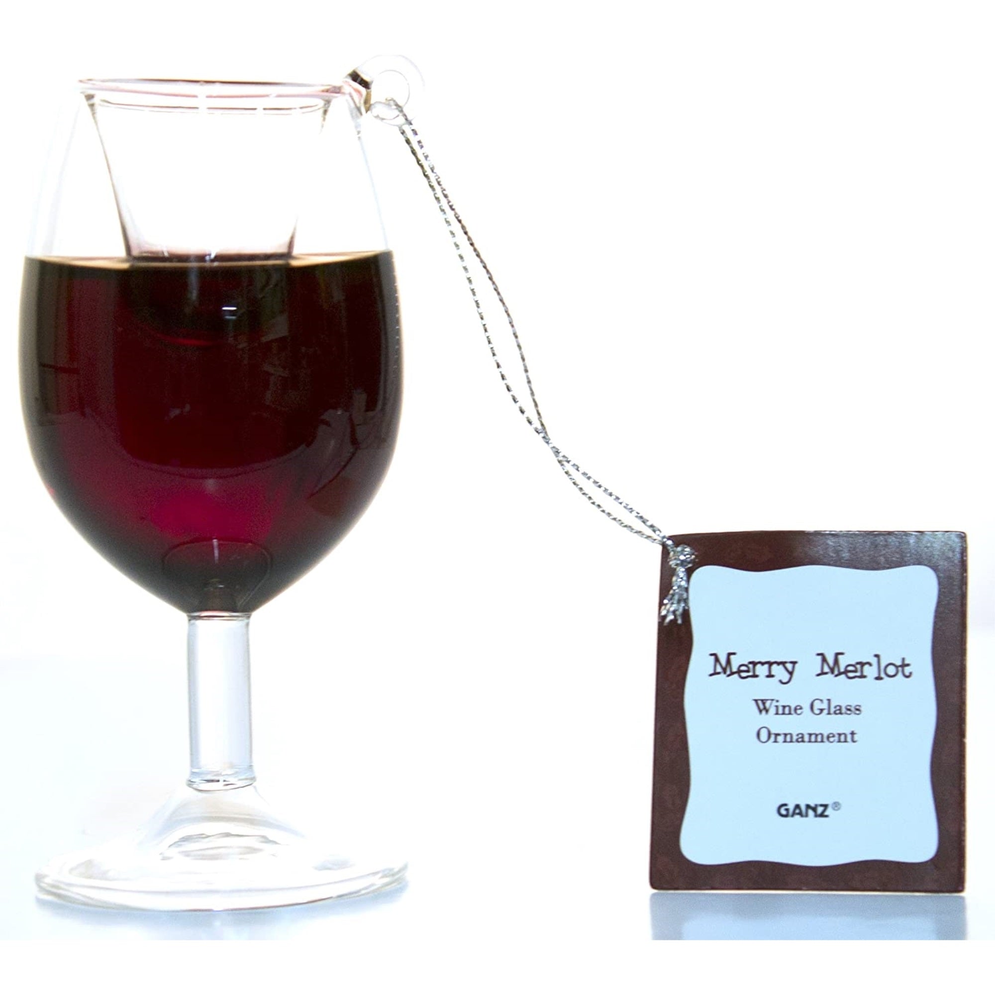 Ganz Glass Hanging Christmas Tree Ornament, Wine Glass Merry Merlot