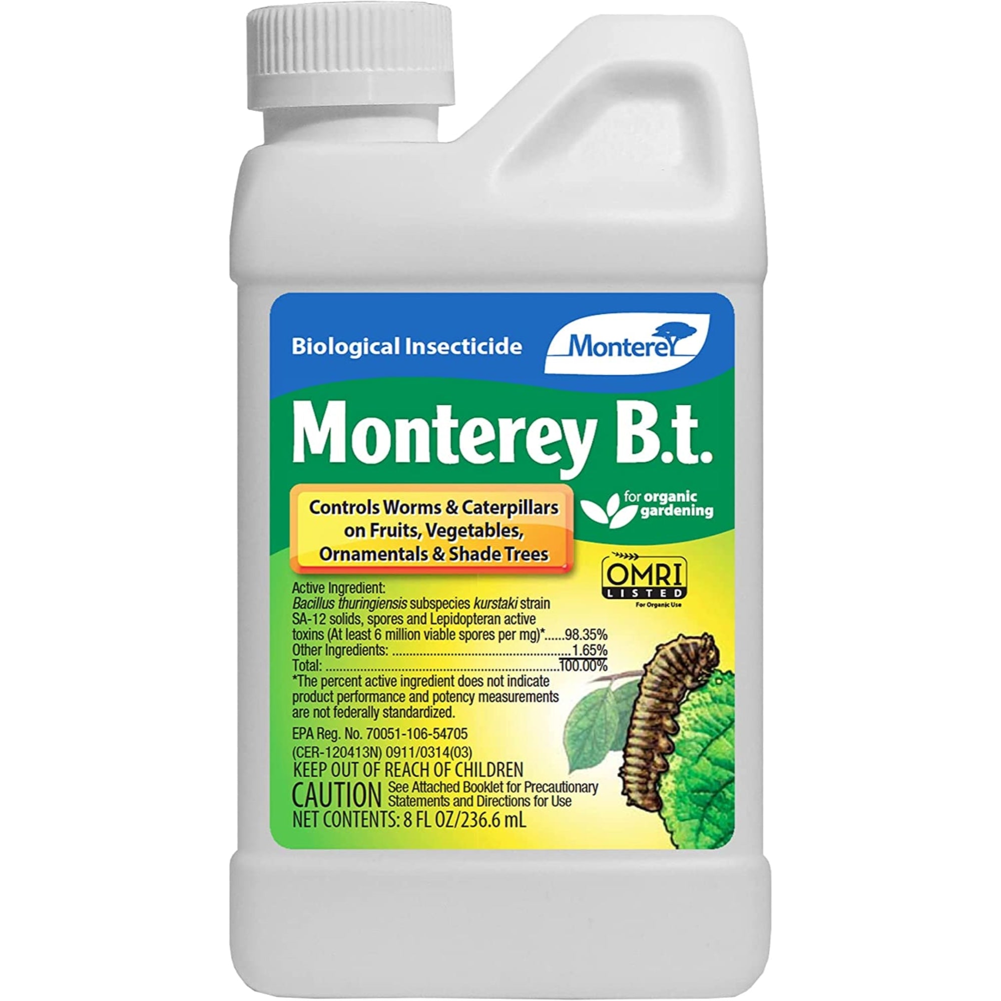 Monterey Bacillus Thuringiensis Biological Insecticide Concentrate Organic, 8 oz