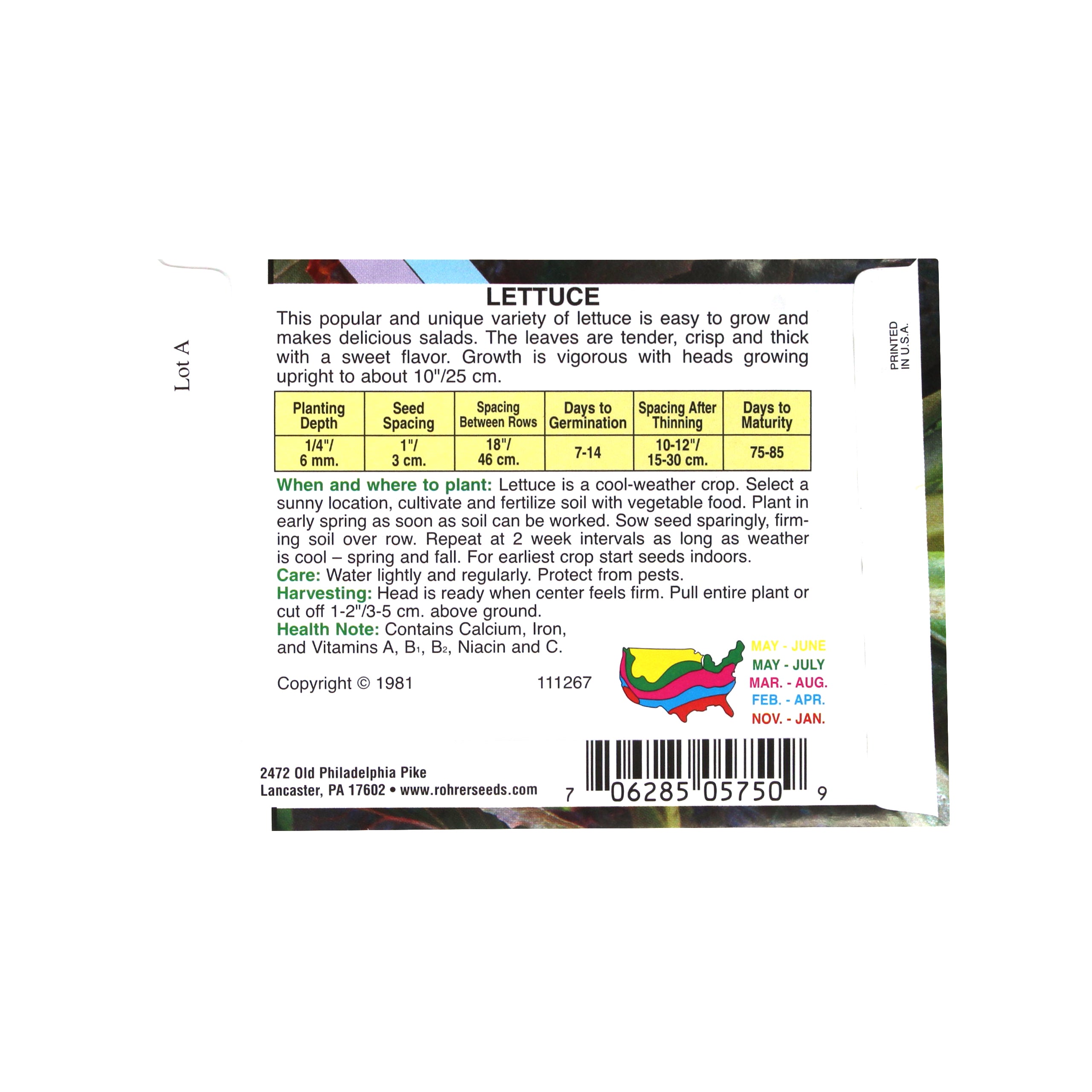 Rohrer Seeds Romaine, Red Lettuce Heirloom, 1g, Approx 800 Seeds/Packet