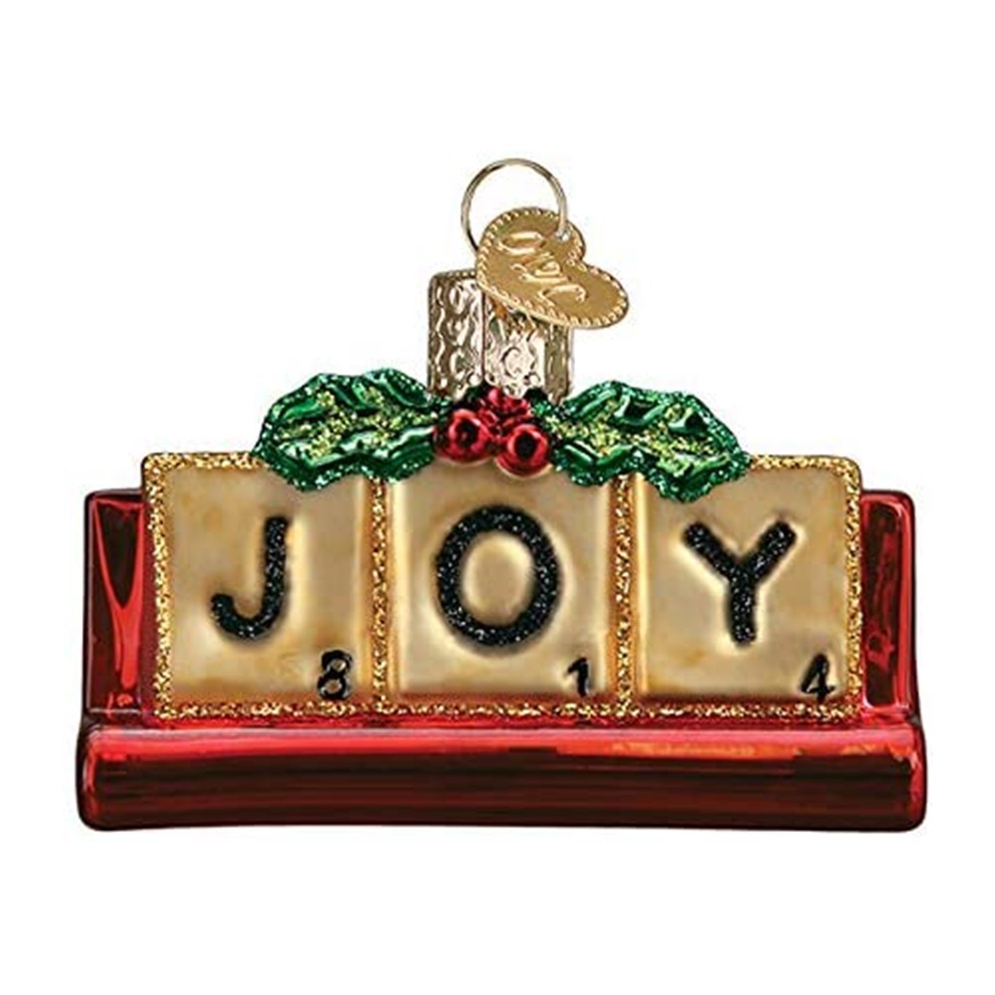 Old World Christmas Glass Blown Ornaments, Joyful Scrabble, 1.75"