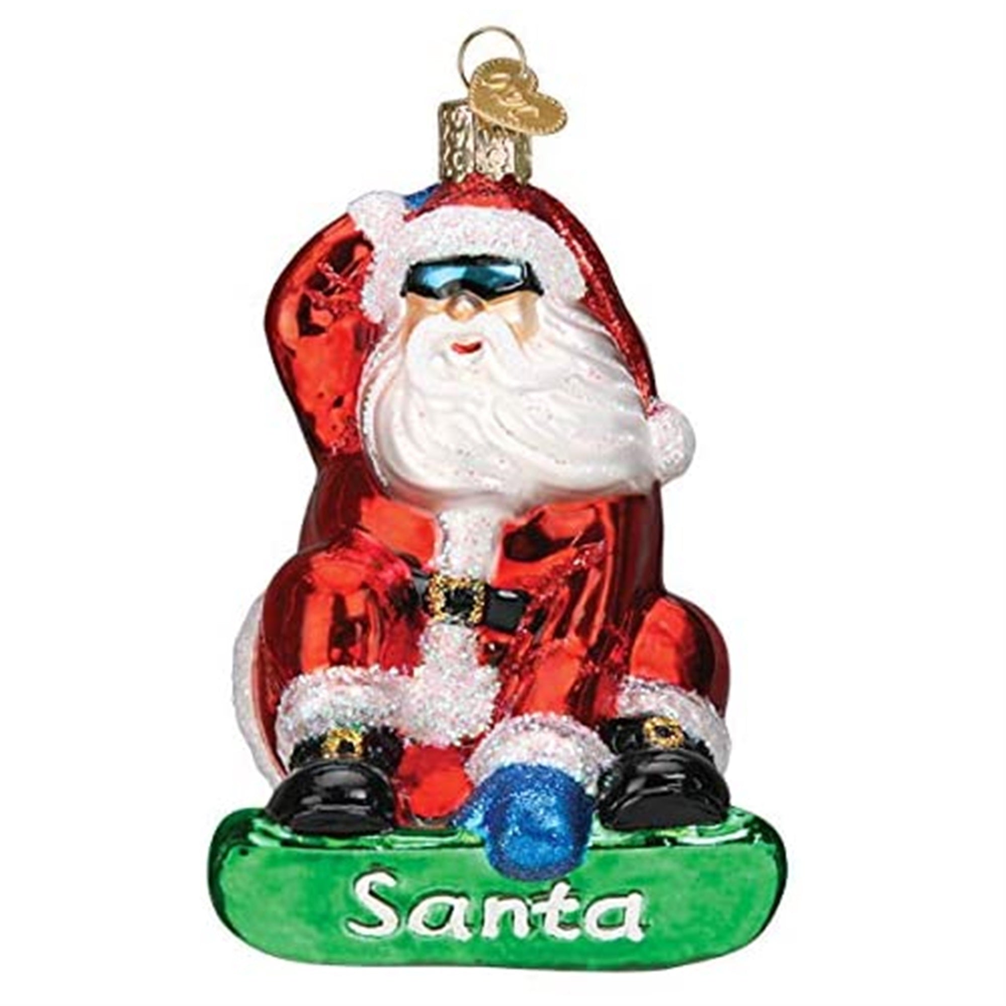 Old World Christmas Blown Glass Christmas Ornament, Snowboarding Santa