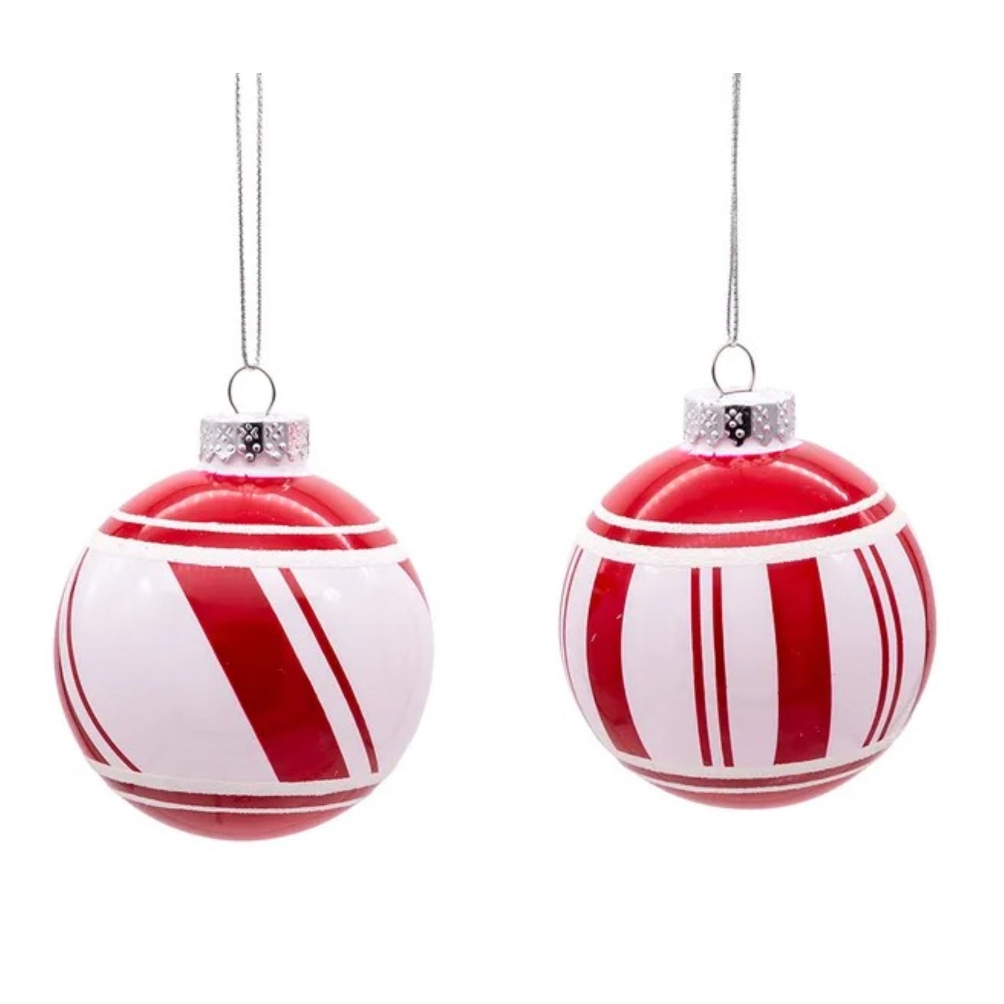 Kurt Adler Glass Red and White Ball Ornaments, 6-Piece Box, 3"