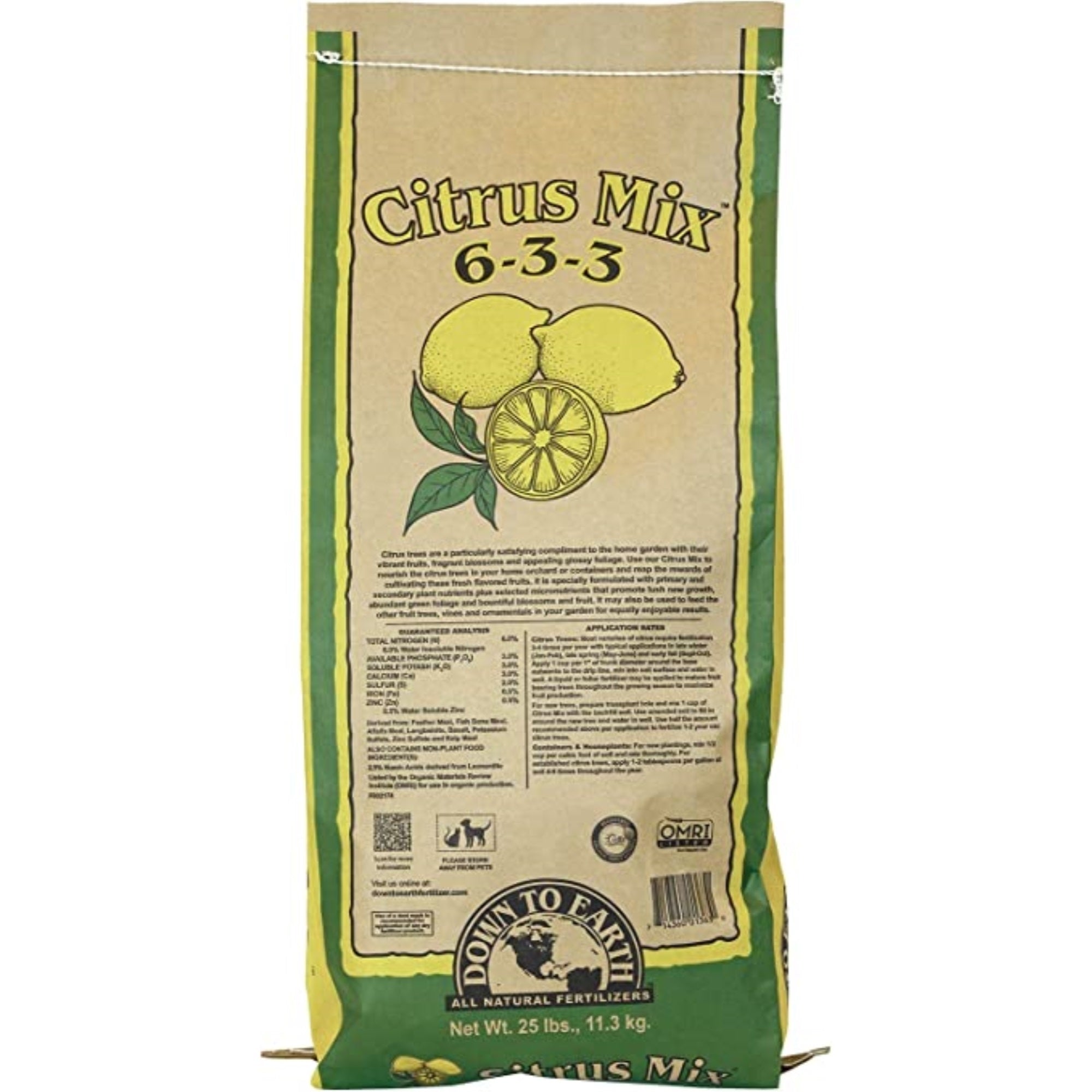 Down To Earth Organic Citrus Fertilizer Mix 6-3-3, 25 lbs