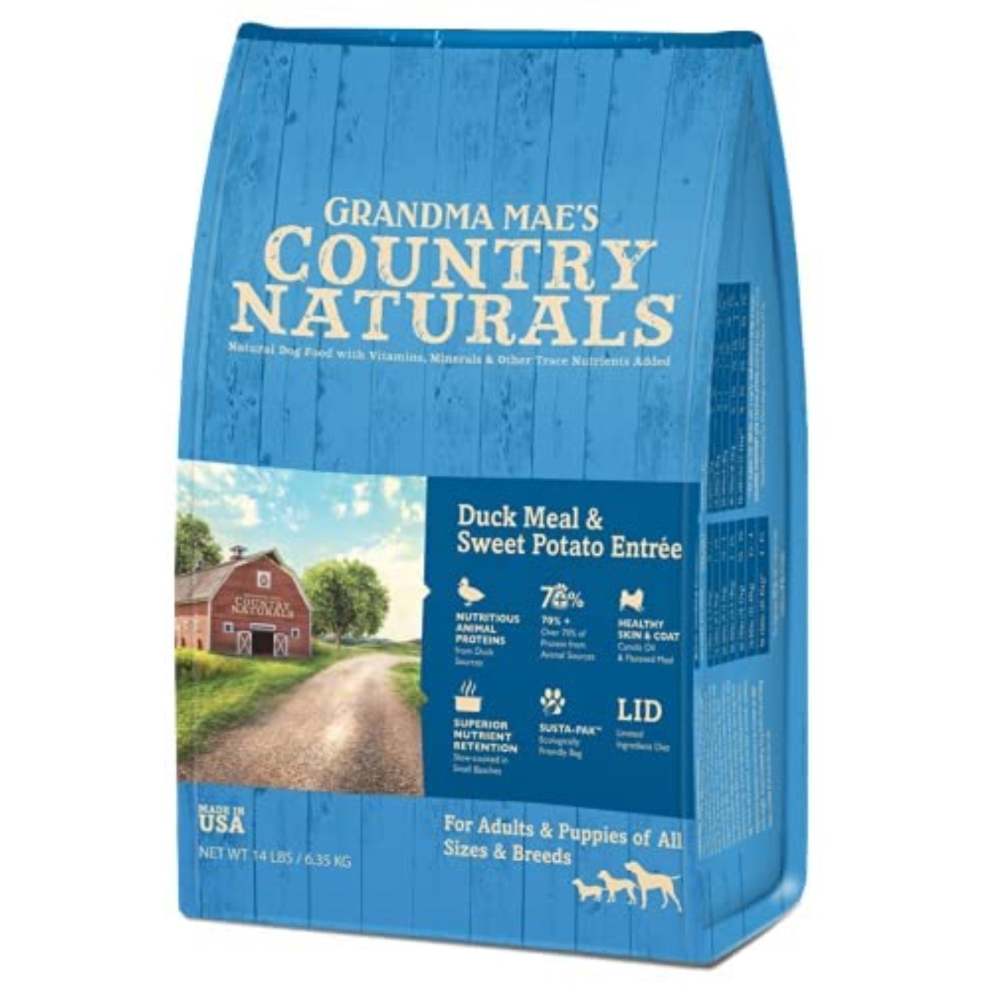 Grandma Mae’s Country Naturals Duck Meal/Sweet Potato Limited Ingredient Dog Food, 14 LB
