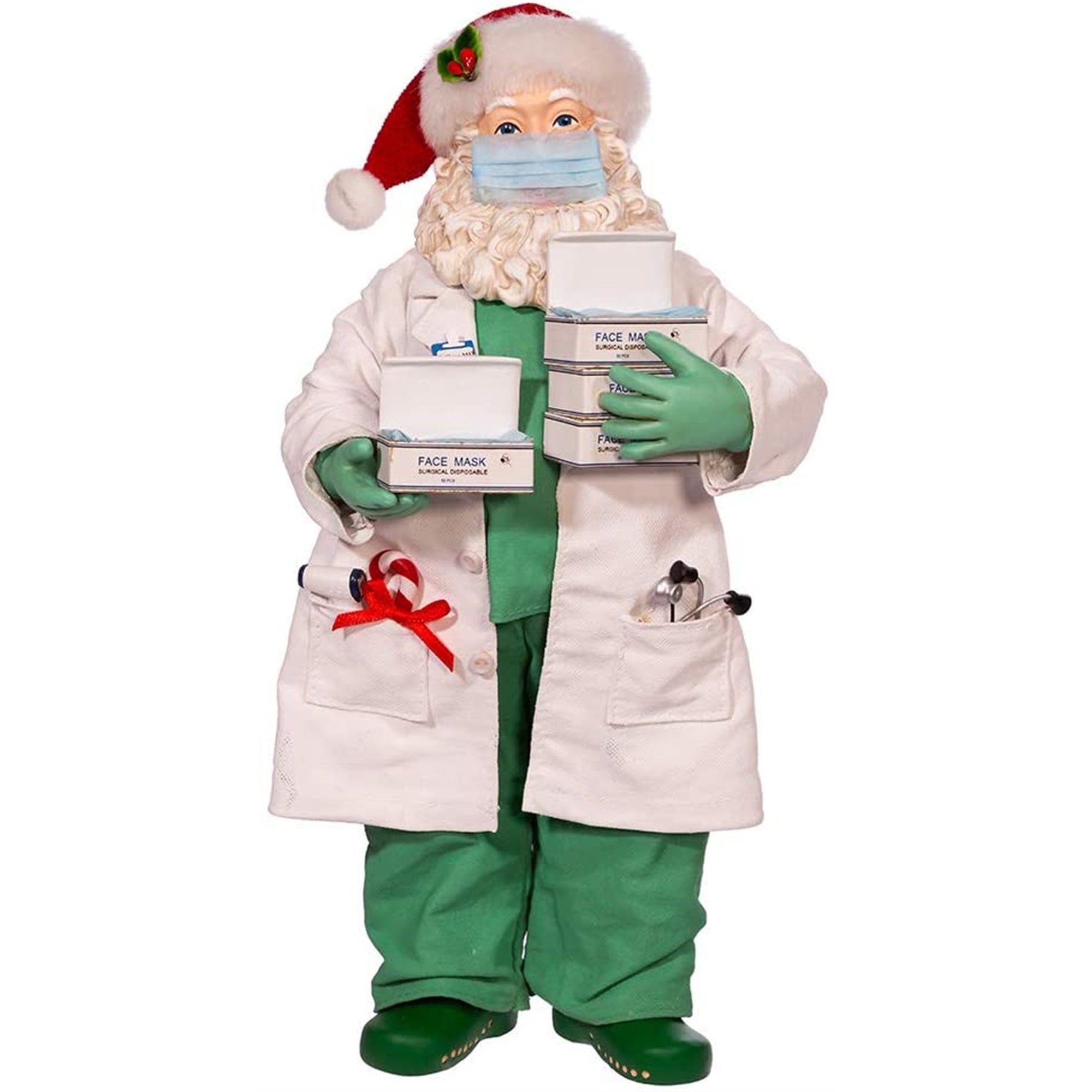 Kurt Adler Fabriché Collection, Doctor Santa Holding Face Masks, 10.5"