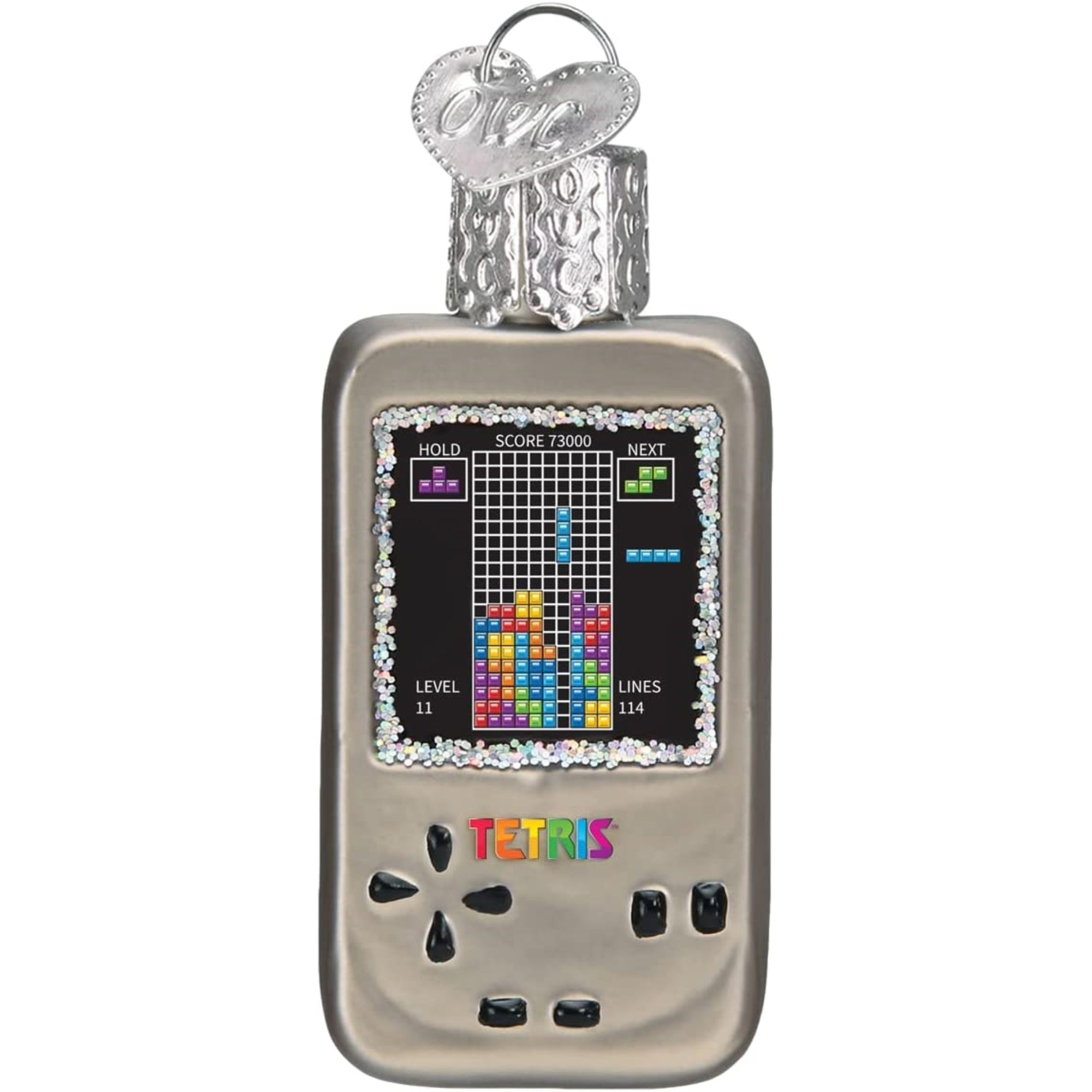 Old World Christmas Mini Blown Glass Tetris Ornament, 2.5"