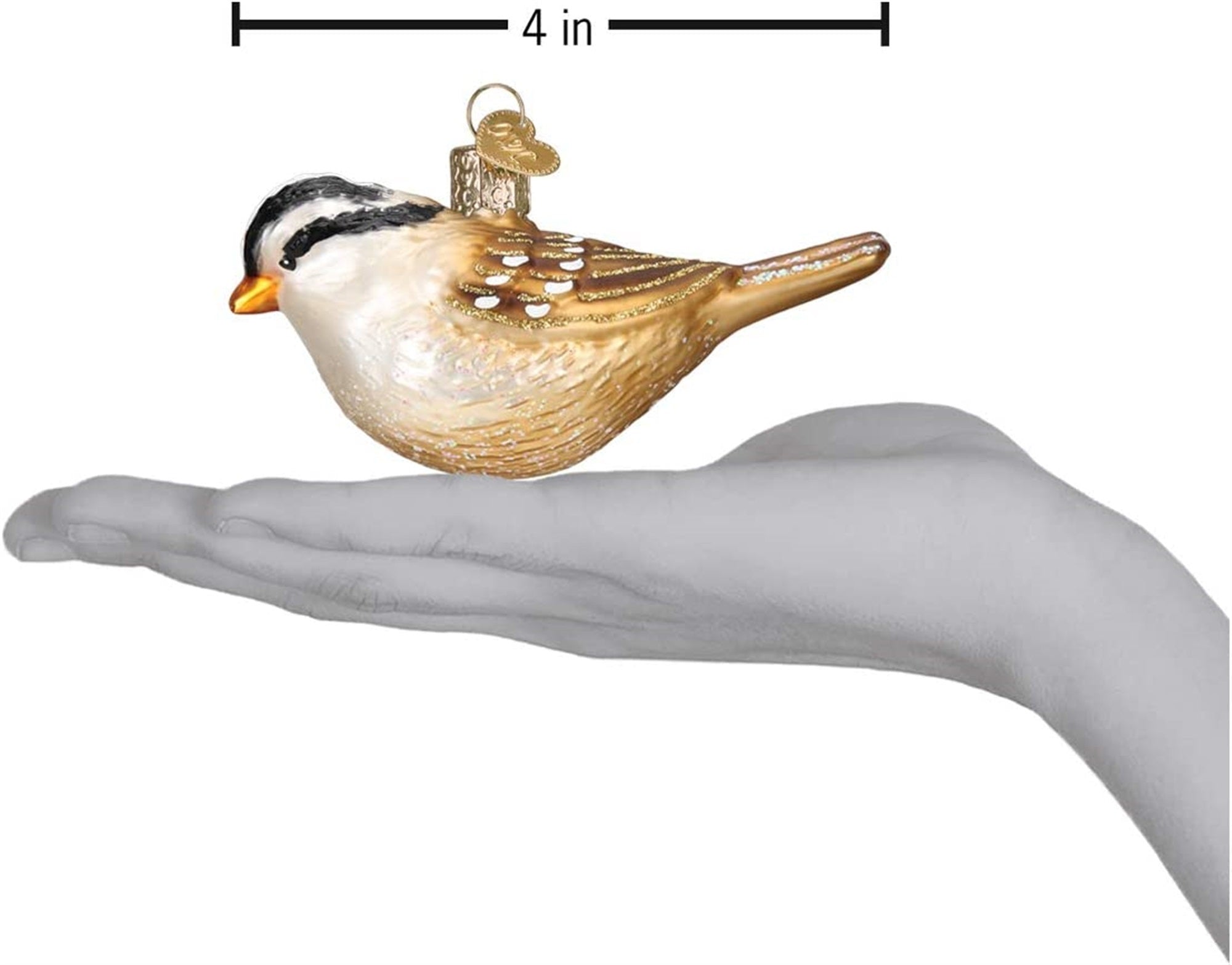 Old World Blown Glass Christmas Tree Ornament, White Crowned Sparrow