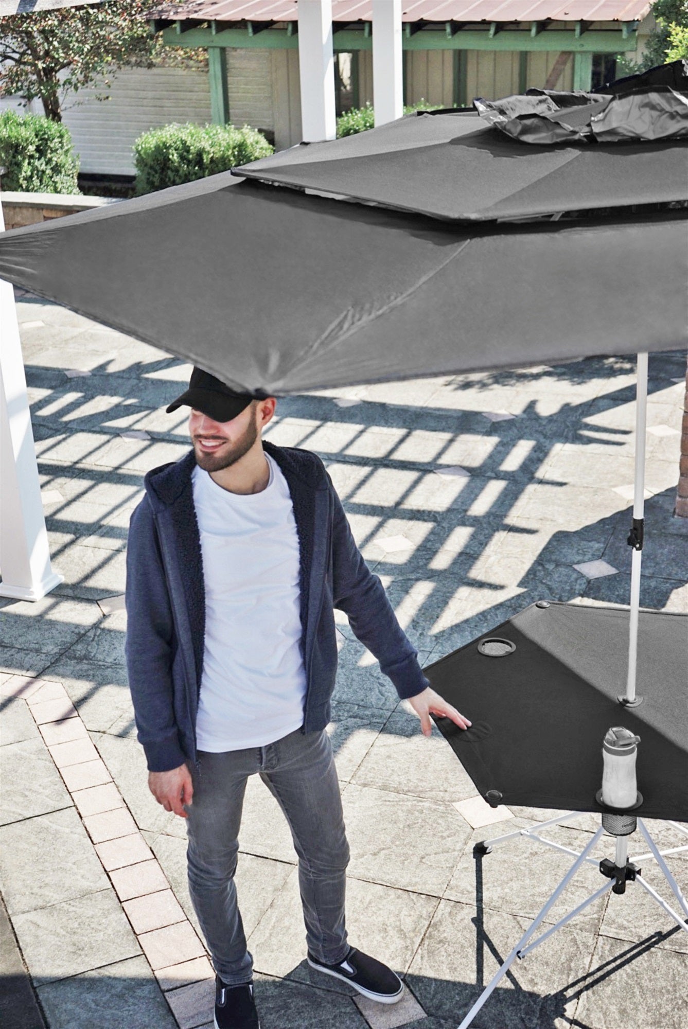 Zenithen Limited Black Roof Outdoor Folding Transportable Canopy Table With Cup Holders, Black