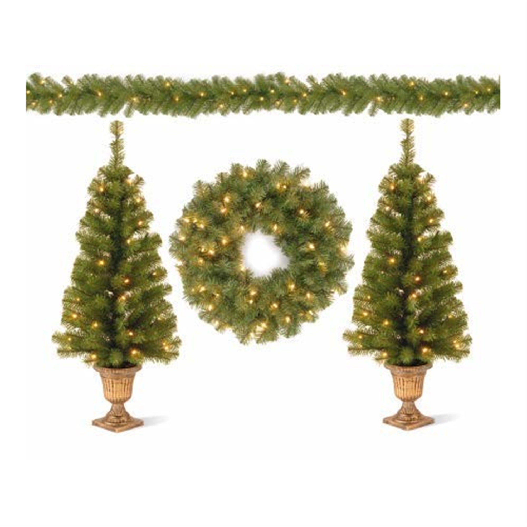 Montclair Faux Christmas Decoration Wreath, Garland, Artificial Tree, Green, 4 Piece