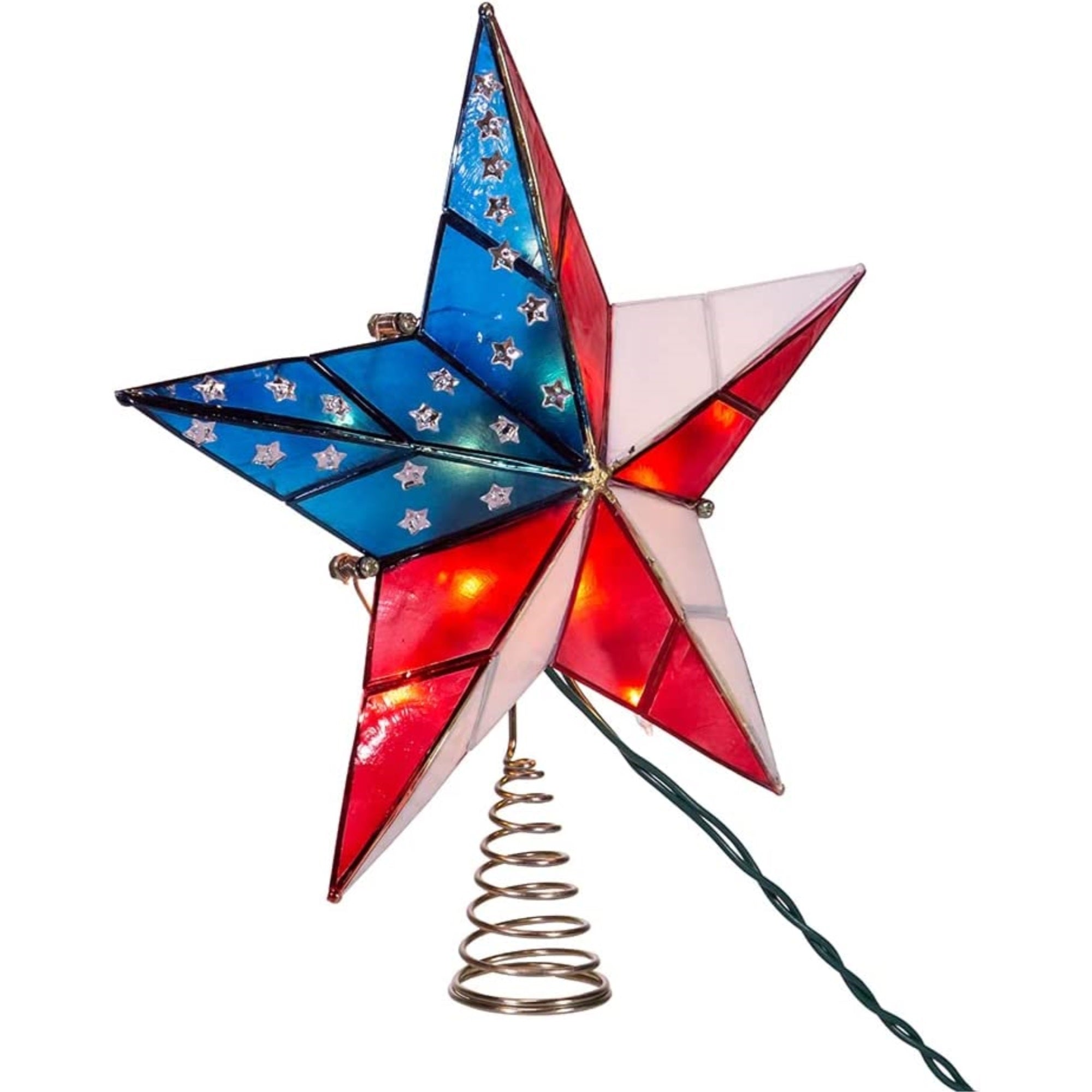 Kurt Adler 5-point, UL 10-Light Capiz American Flag Inspired Star Treetop, 9.84"