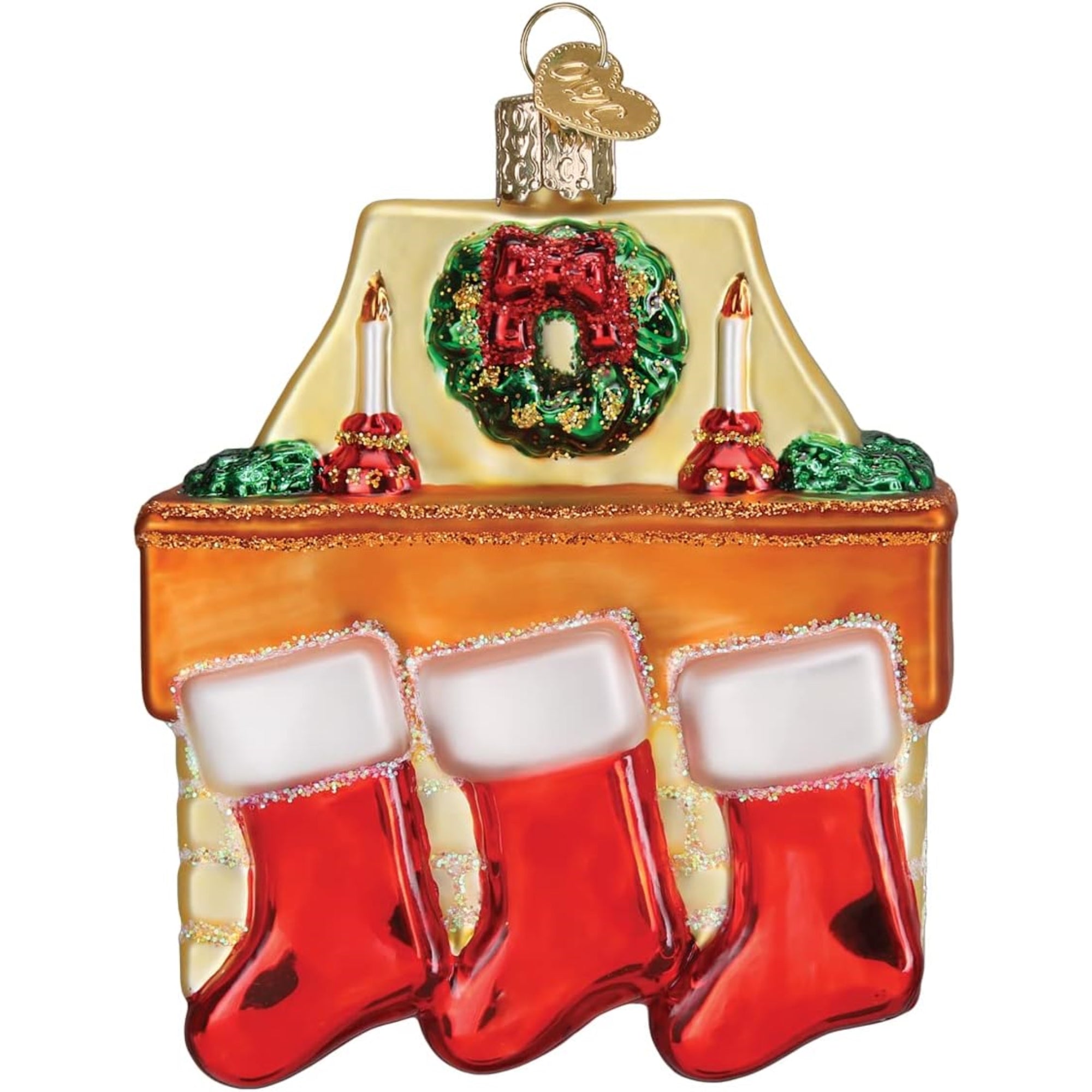 Old World Christmas Family of 3 Stockings Glass Blown Ornament for Christmas Tree, Multicolored, 4"