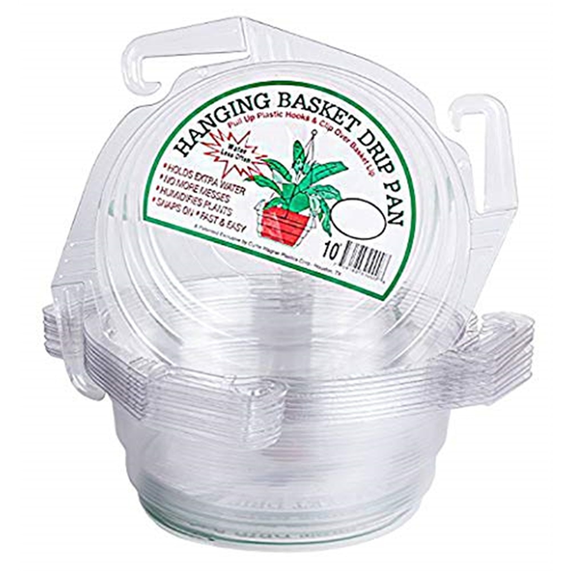 Curtis Wagner Clear Plastic Hanging Basket Drip Pan Saucer, Clip On, 10" (Pack of 10)