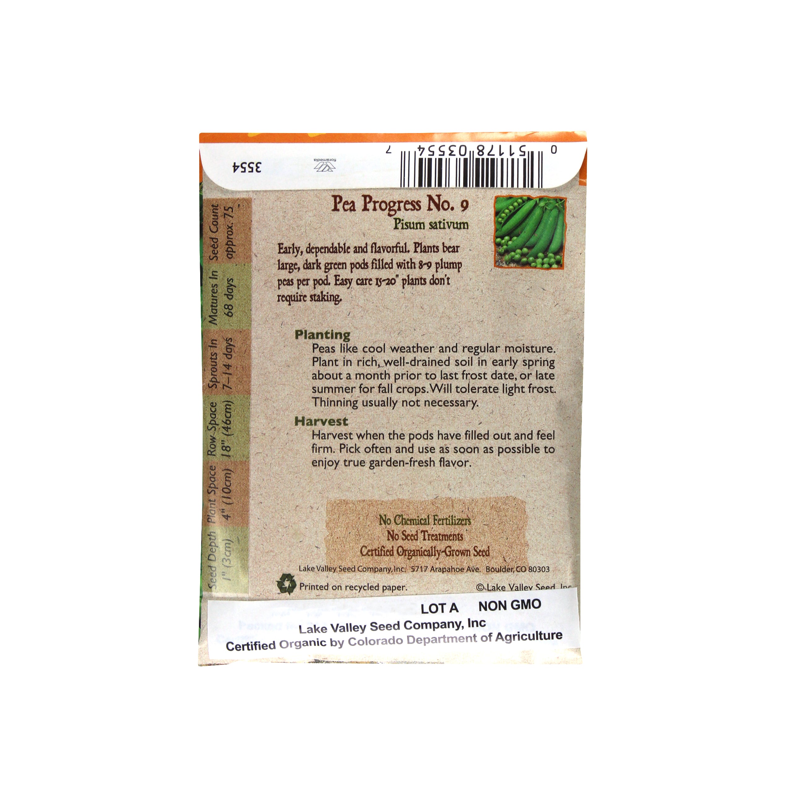Lake Valley Seed Organic Pea Progress No. 9 (Bush) 20g