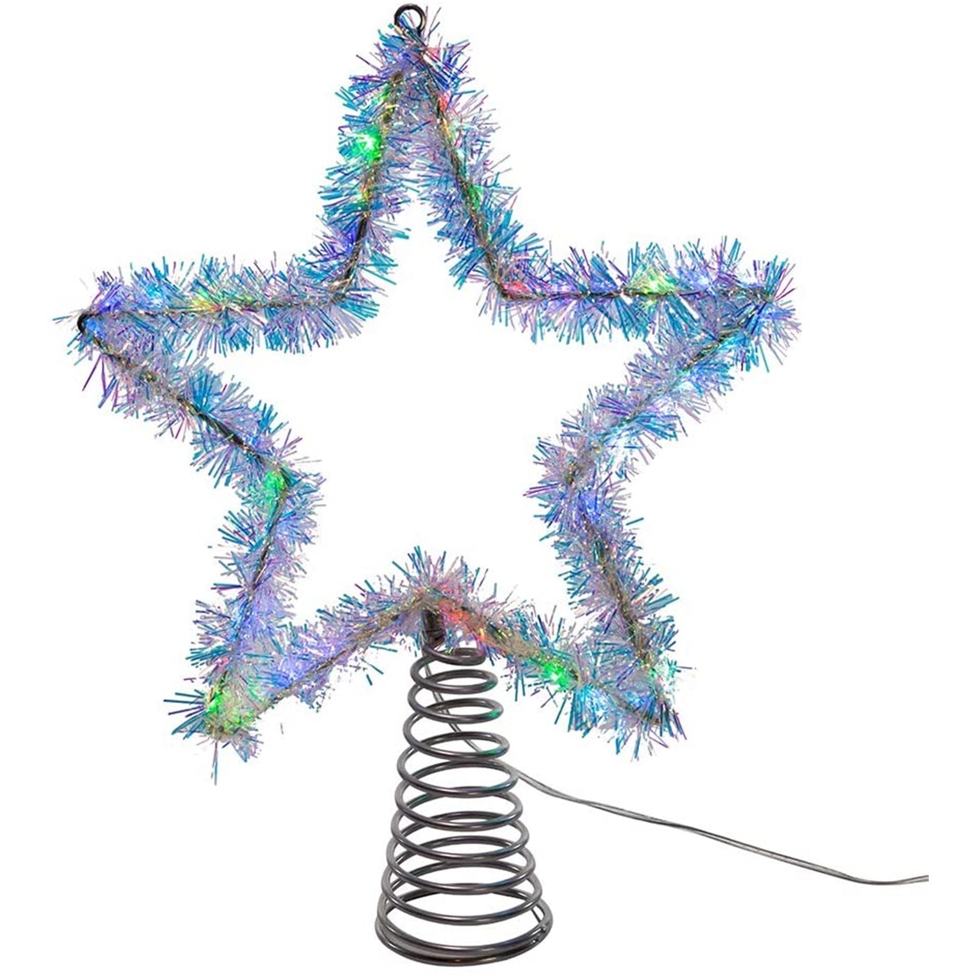 Kurt Adler Lighted Tinsil Star Tree Topper with LED lights. 12"