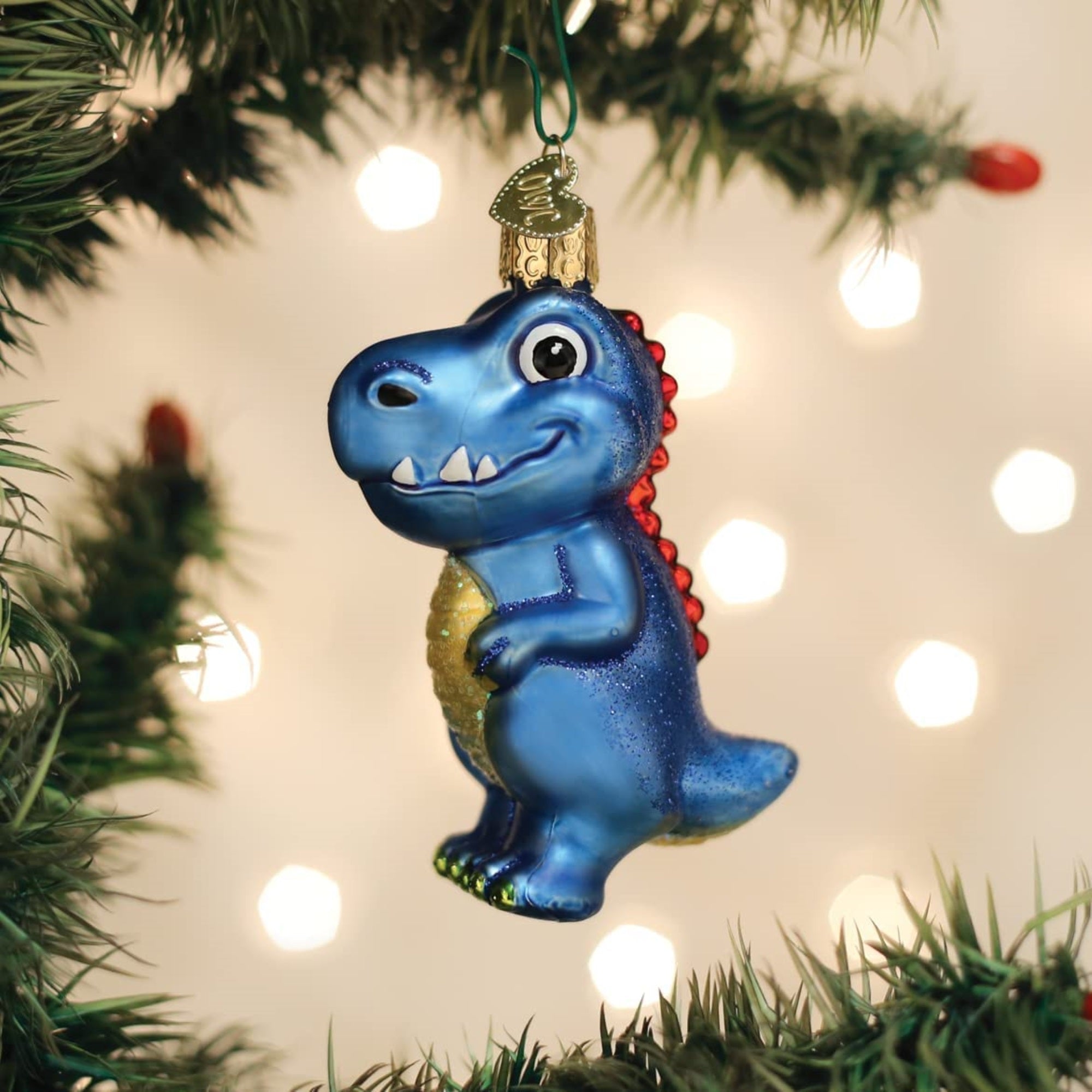 Old World Christmas Glass Blown A-Roarable Tyrannosaurus Ornament Blue, 3.5"