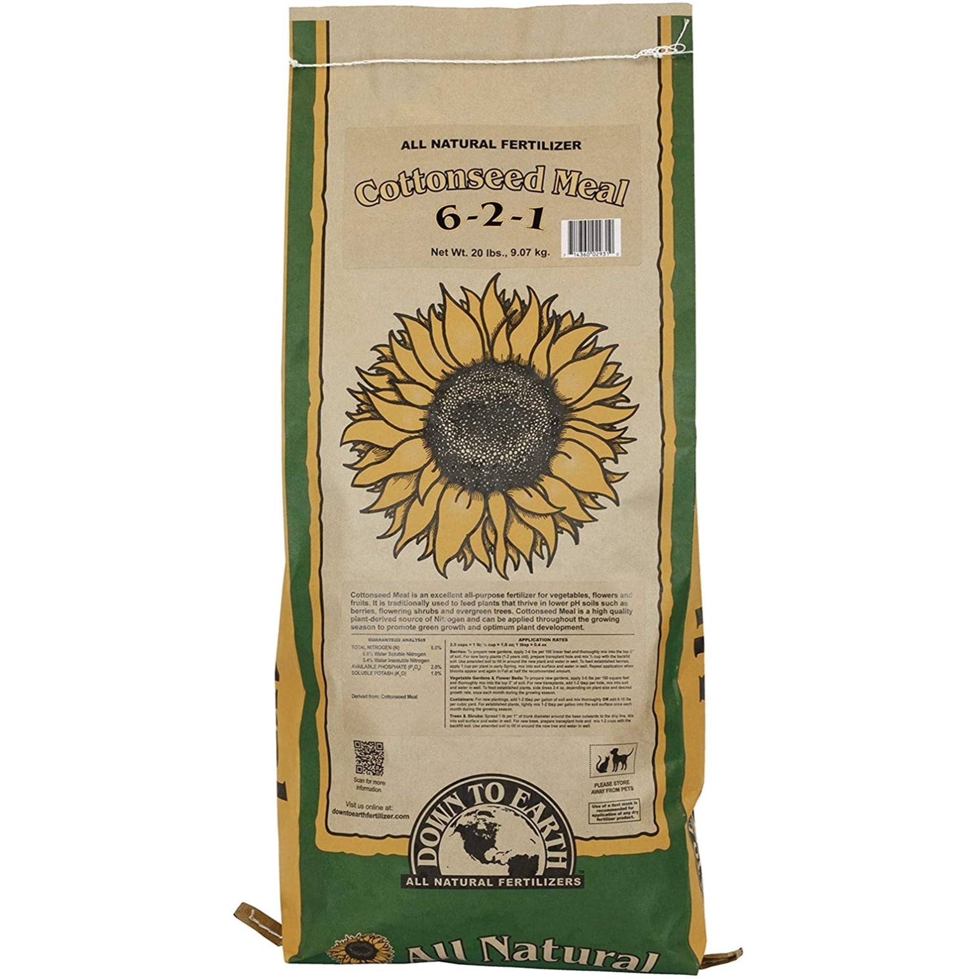 Down to Earth All Natural Cottonseed Meal Fertilizer 6-2-1, 20 lb