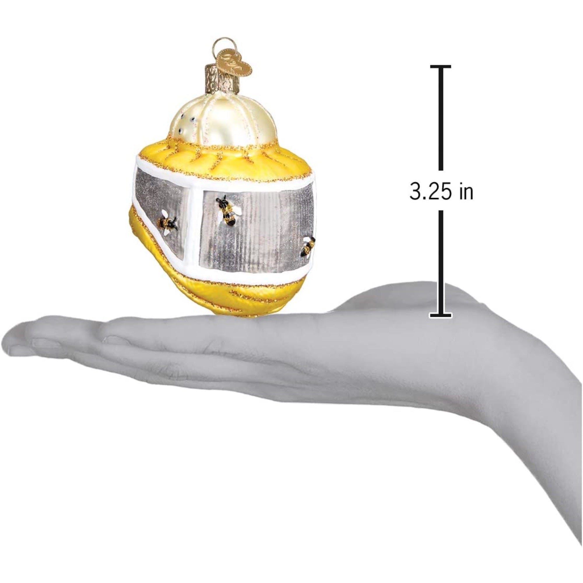 Old World Christmas Glass Blown Beekeeper Hood Yellow, 3.25"