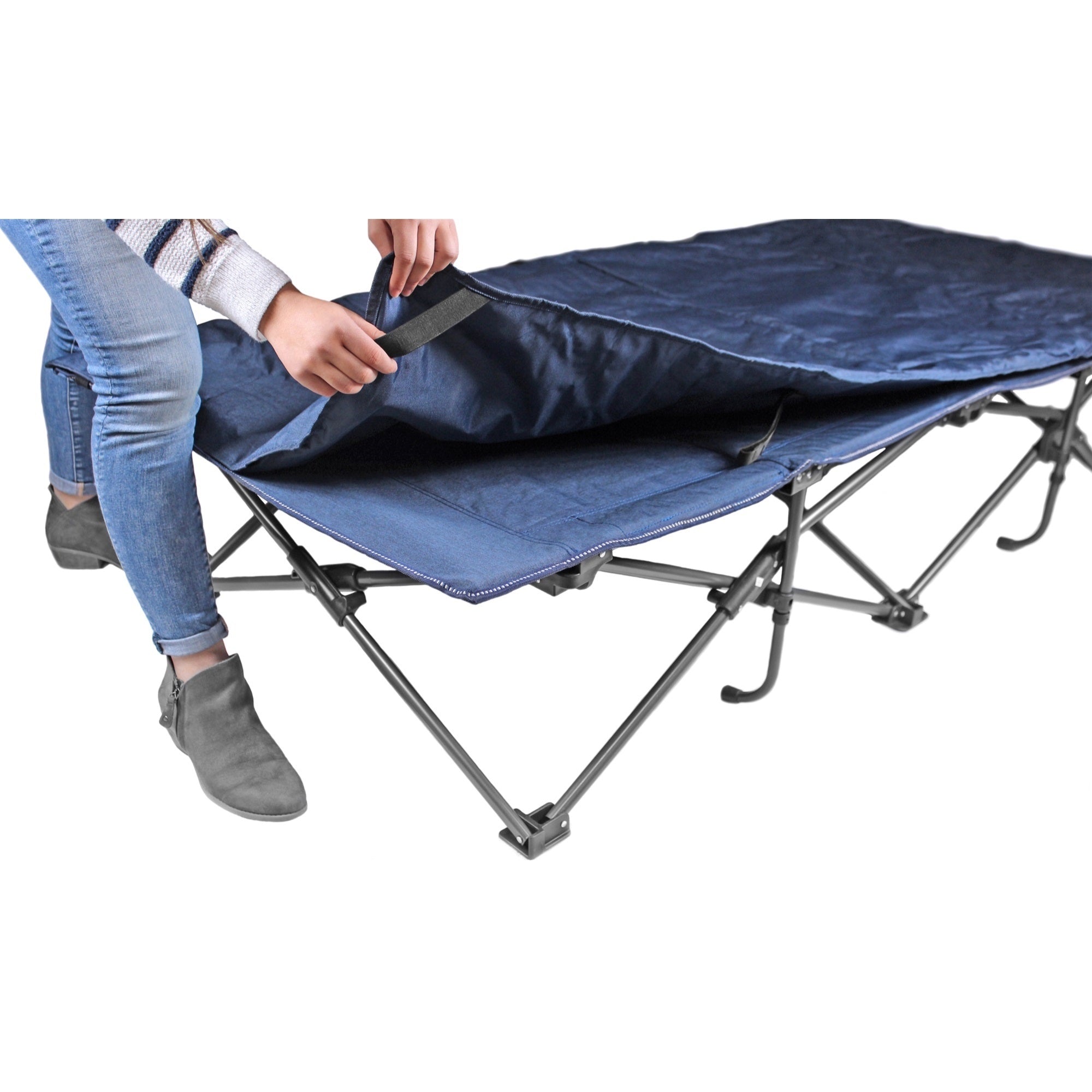 Zenithen Limited Blue Self Enclosing Portable Cot with Padding, Dark Blue, 78 Long