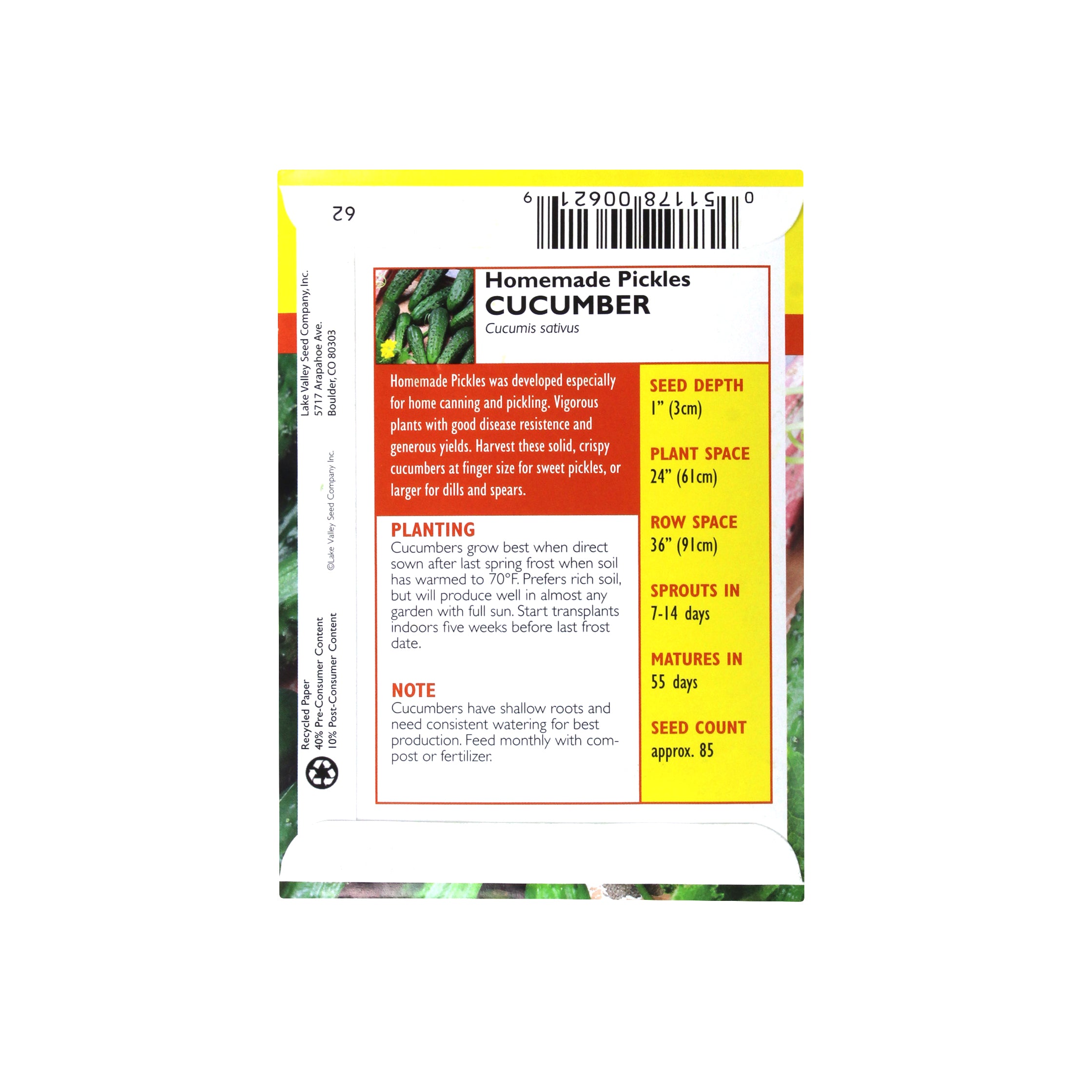 Lake Valley Seed Homemade Pickles Heirloom Cucumber, 2g