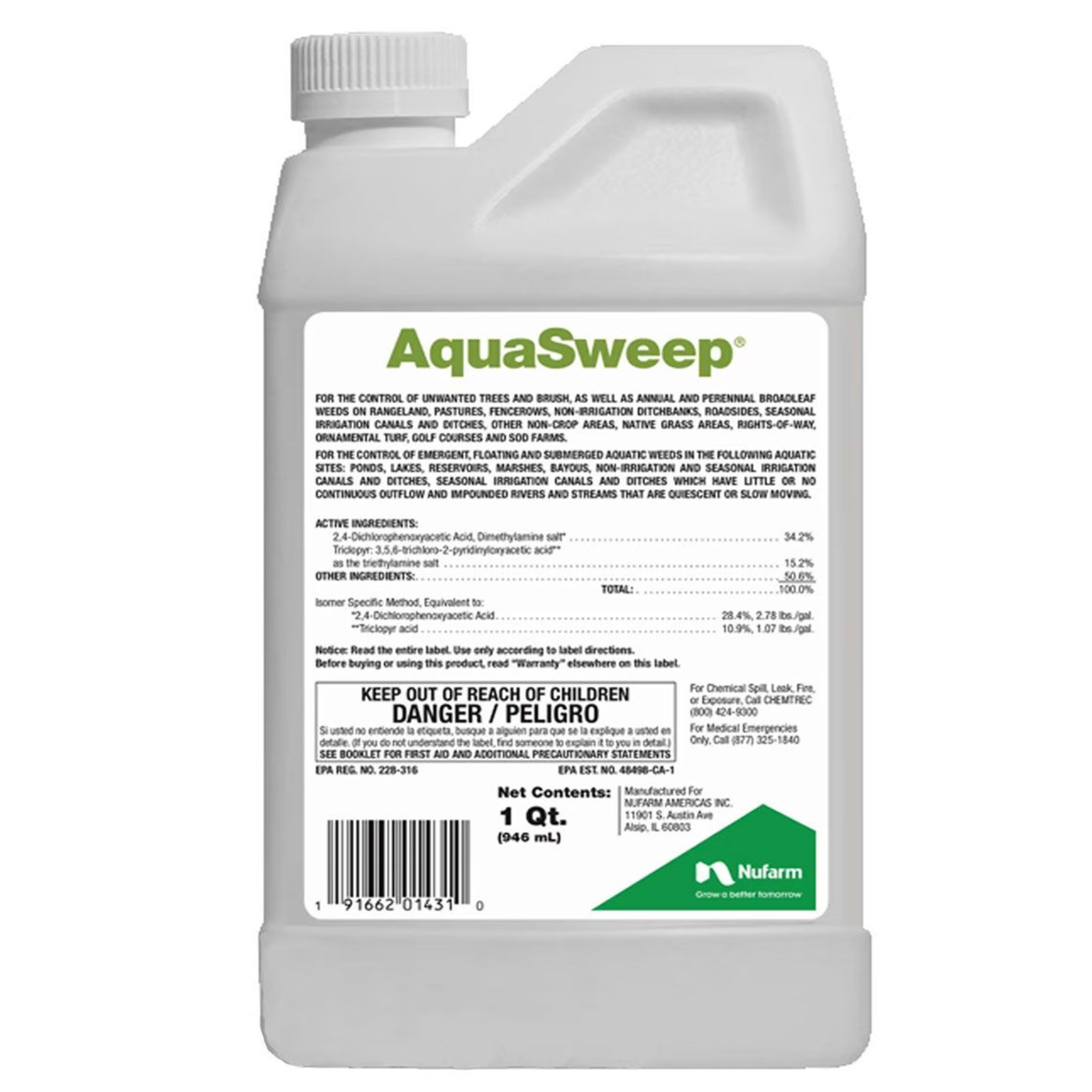 Nufarm AquaSweep Aquatic Herbicide, for Invasive and Noxious Weeds, 1qt