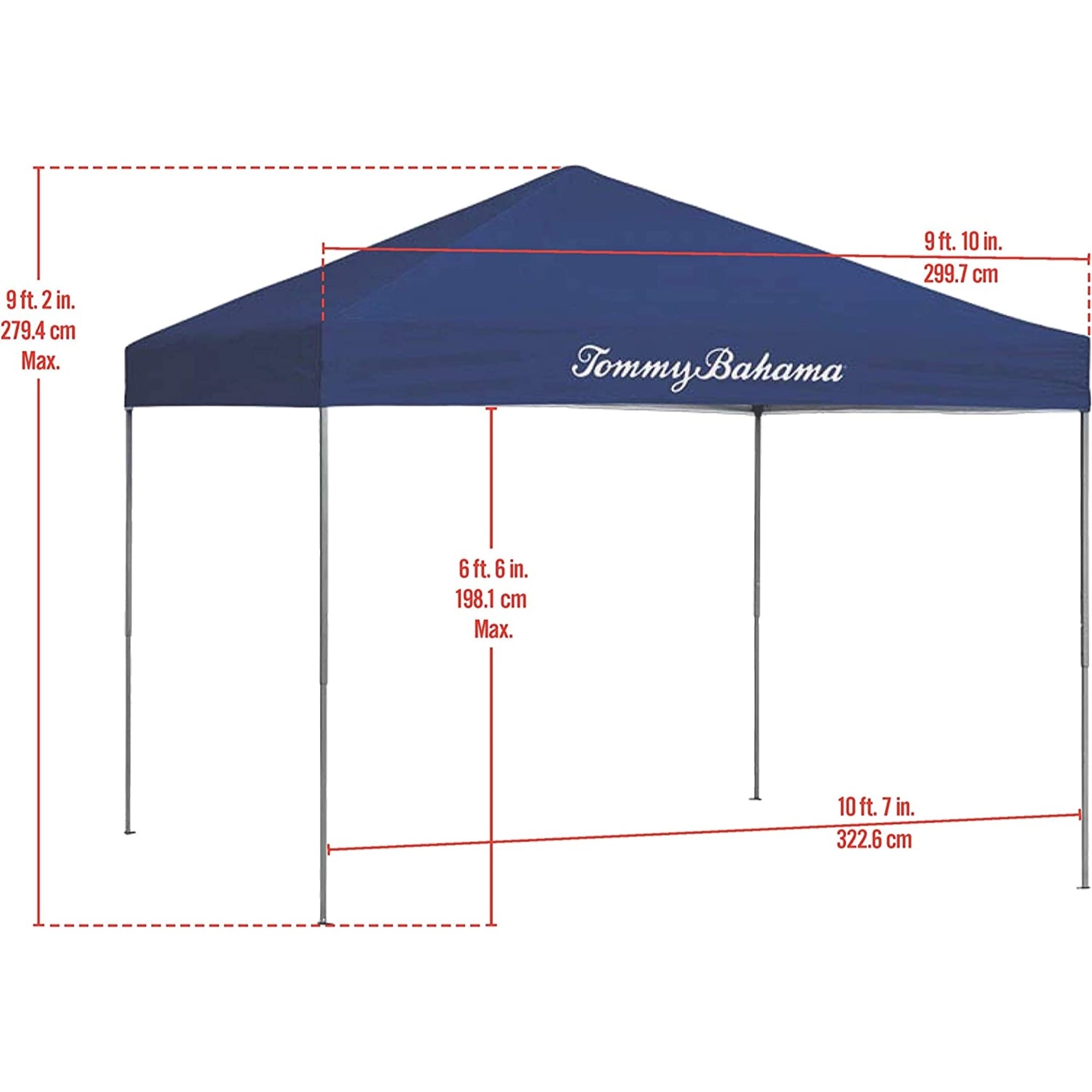 Tommy Bahama Patented Pop Up Canopy EZ Open Tent with Roller Bag and tent Spikes, for All Outdoor Activities, Blue, 10 x 10 Feet