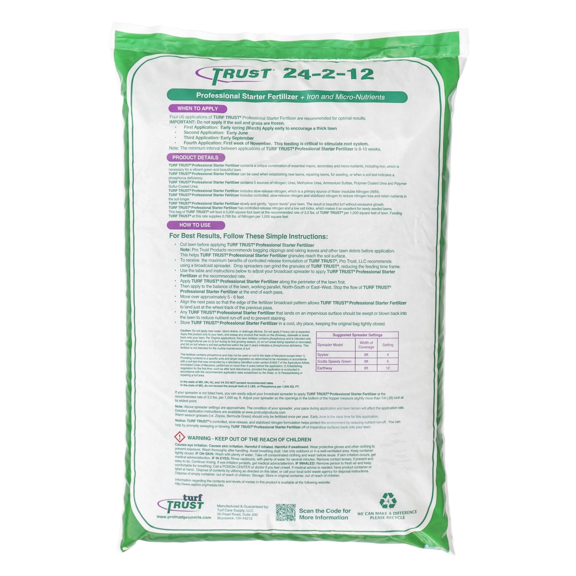 Pro Trust Turf Trust Professional Lawn Starter Fertilizer 24-2-12 - 31.2lb Bag