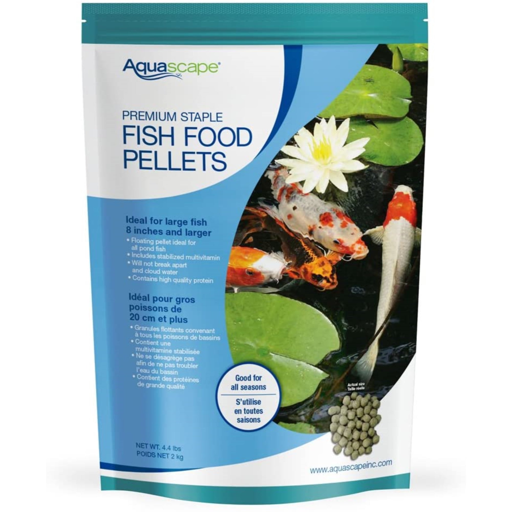 Aquascape Premium Staple Fish Food Pellets for Large Pond Fish, Large Pellet, 4.4 pounds