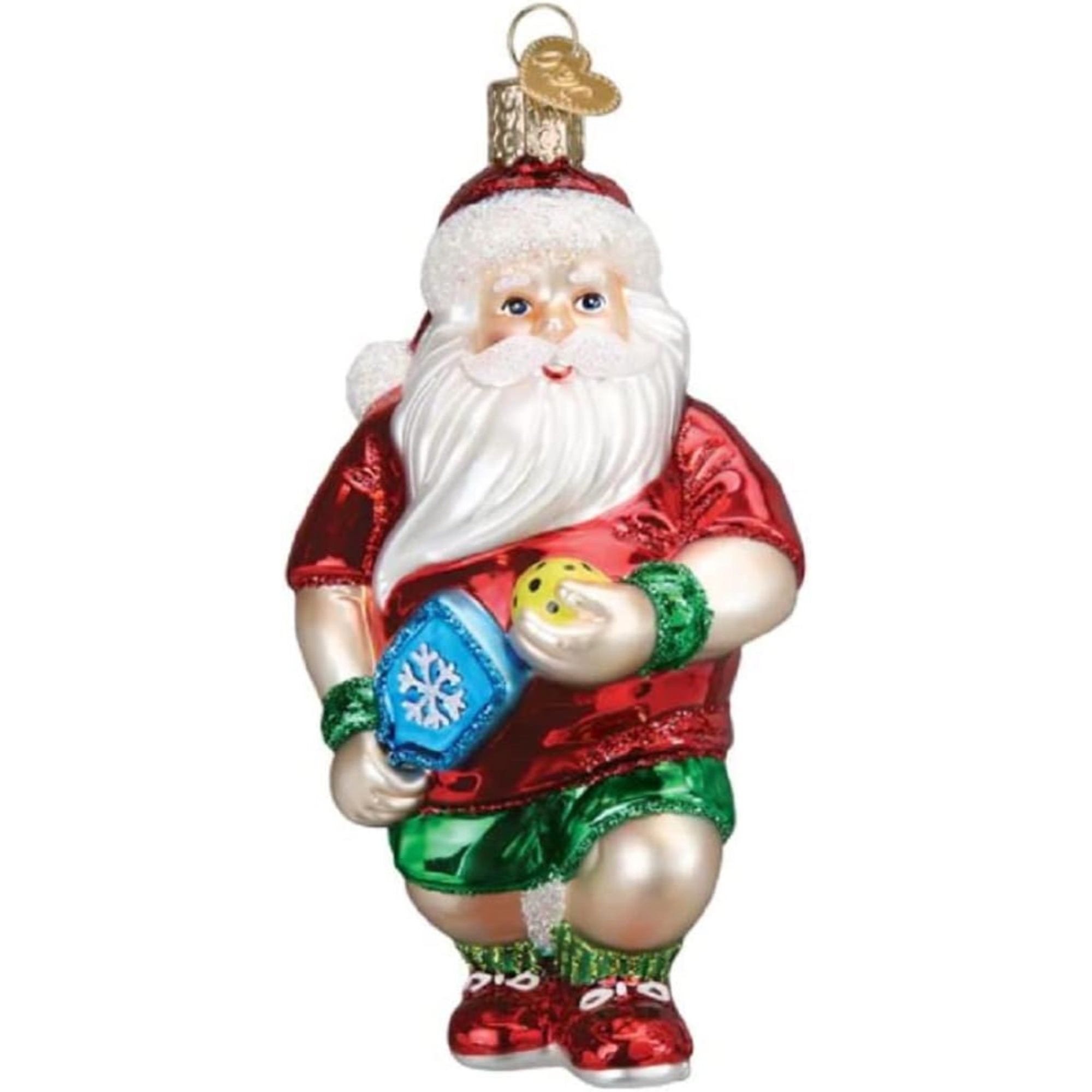 Old World Christmas Pickleball Santa Blown Glass Holiday Ornament