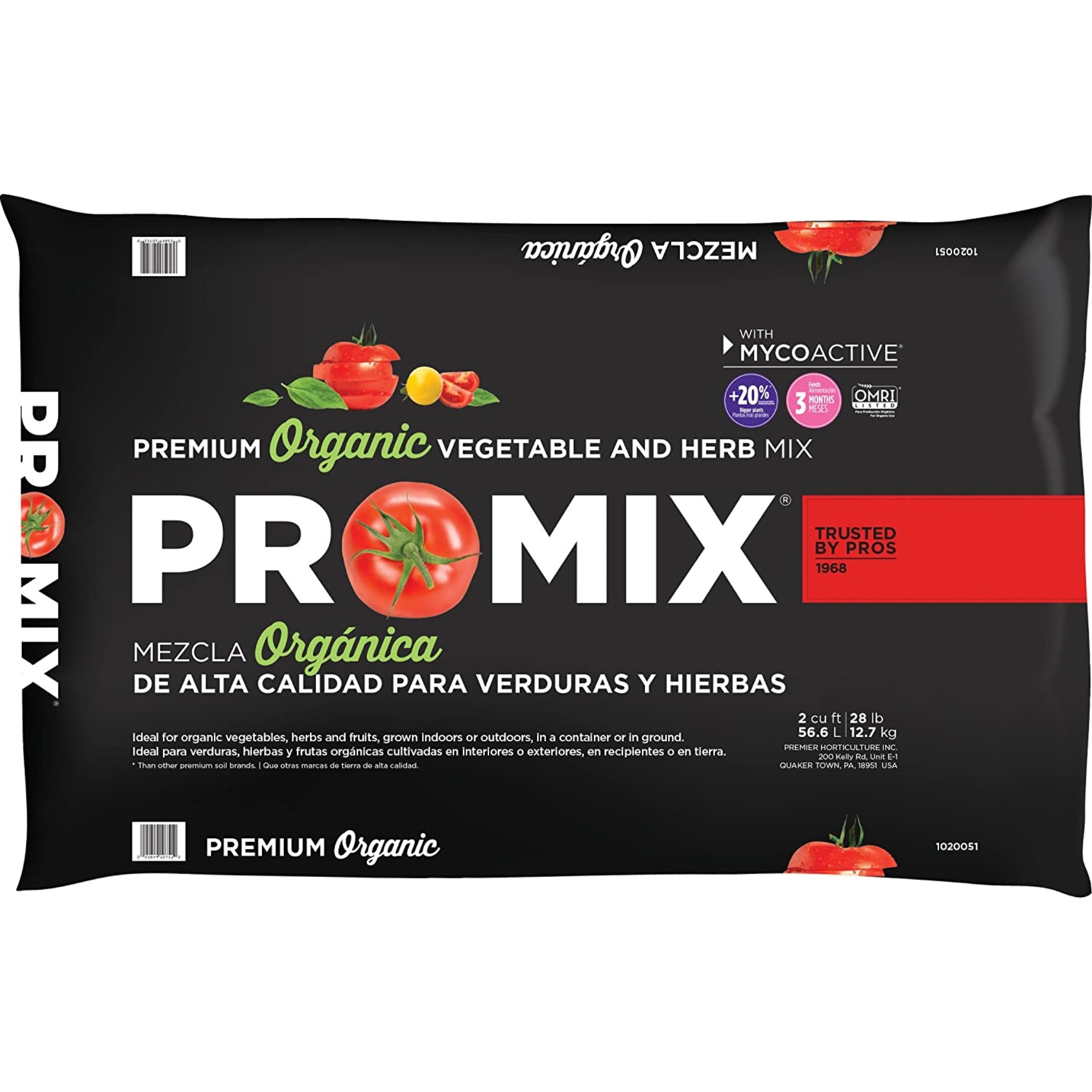 PREMIER HORTICULTURE PRO-MIX Organic Vegetable and Herb Mix with MYCOACTIVE, 2CF