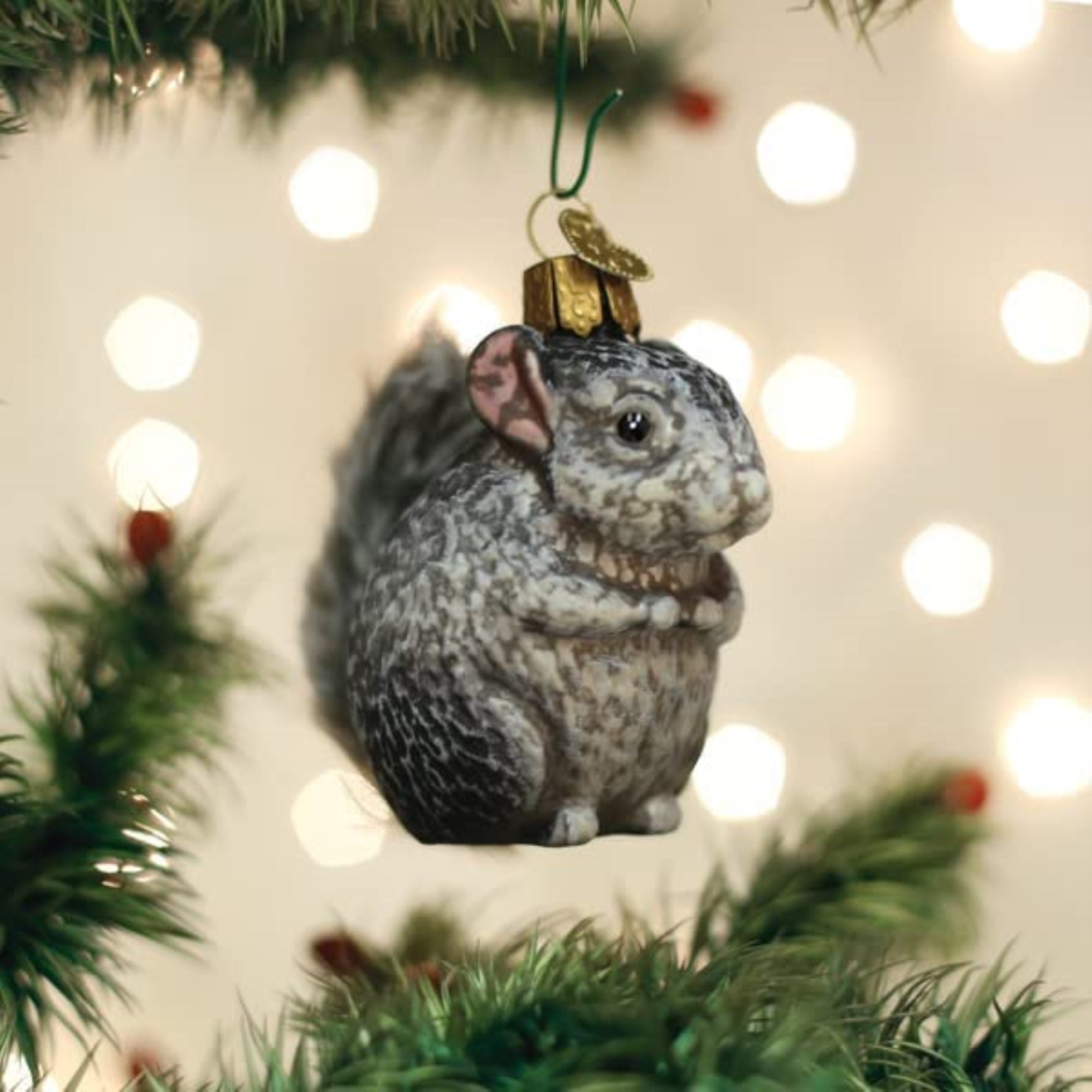 Old World Christmas Glass Blown Tree Ornament, Vintage Chinchilla