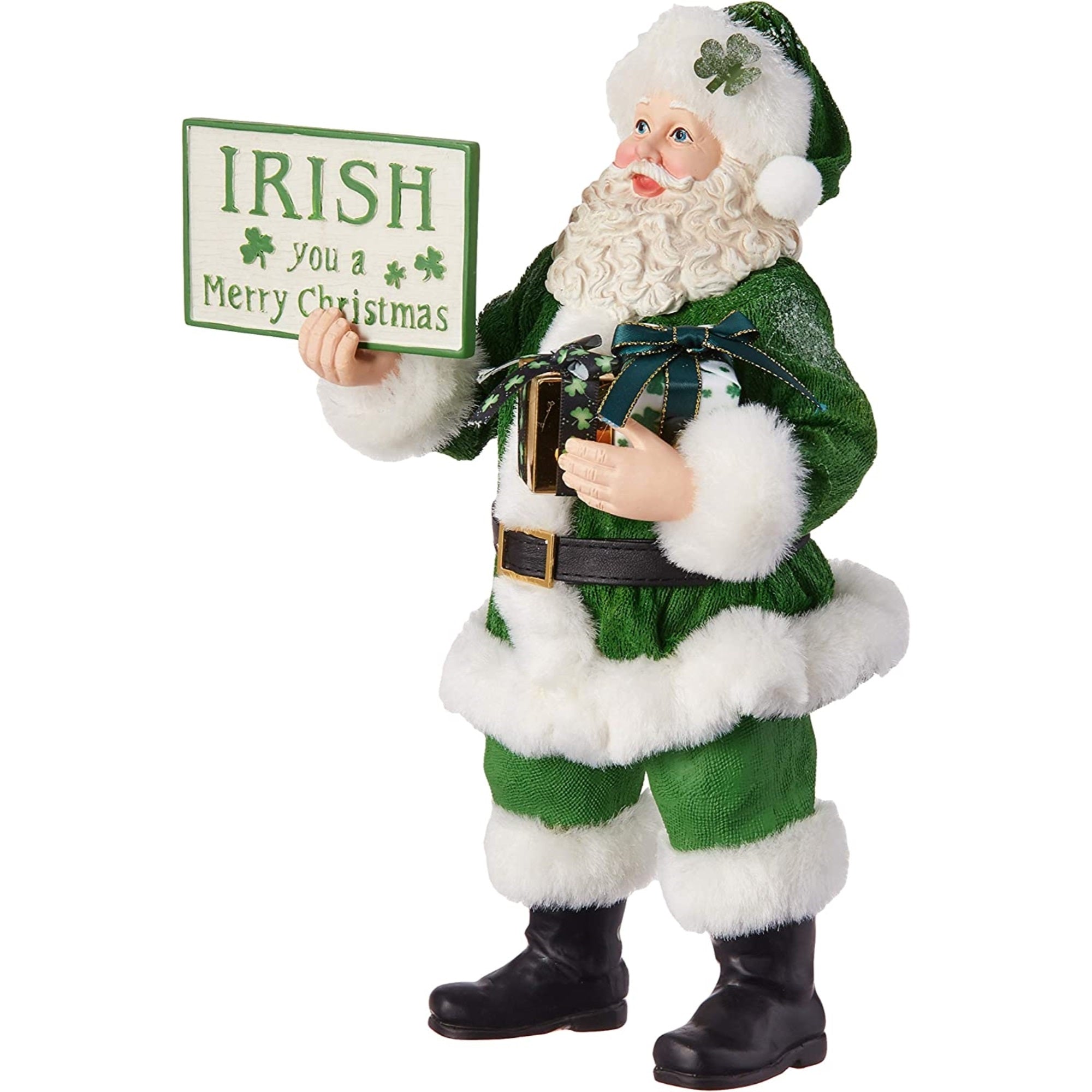 Kurt S. Adler Fabriché Musical Irish Gift Box and Sign Santa Christmas Figurine, 10.5"