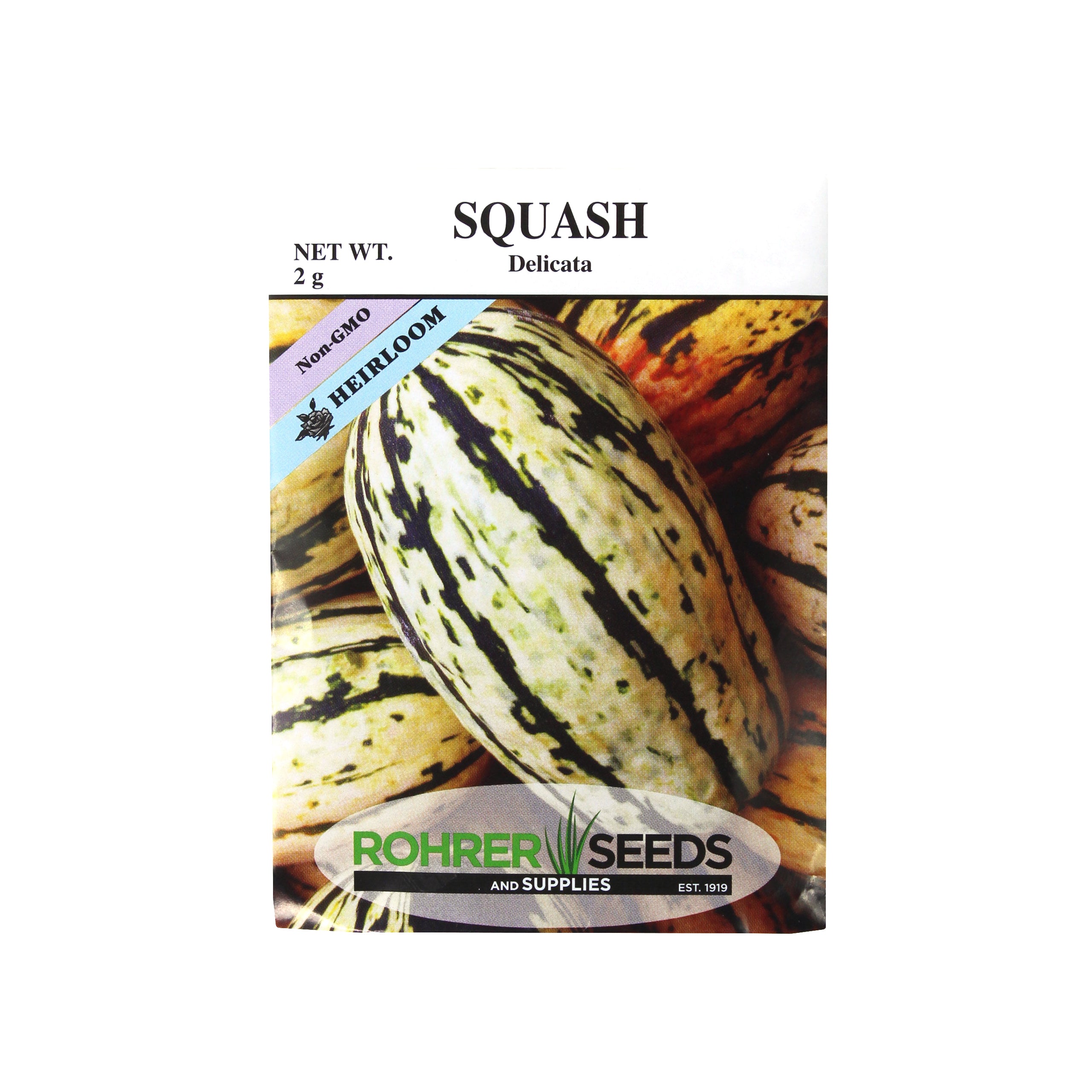 Rohrer Seeds Squash, Delicata Heirloom, 2g, Approx 30 Seeds/Packet