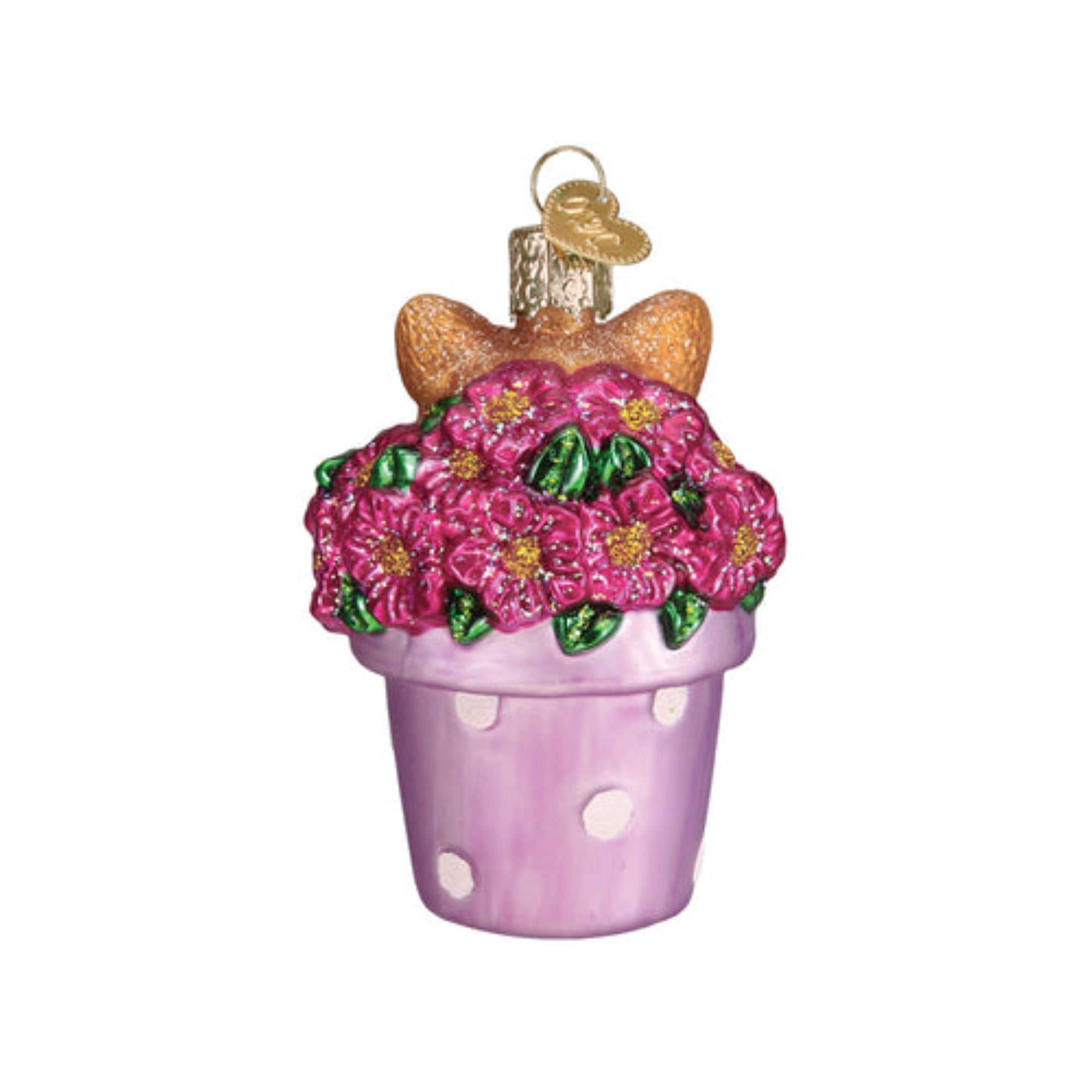 Old World Christmas Kitten in Flower Pot Blown Glass Holiday Tree Ornament