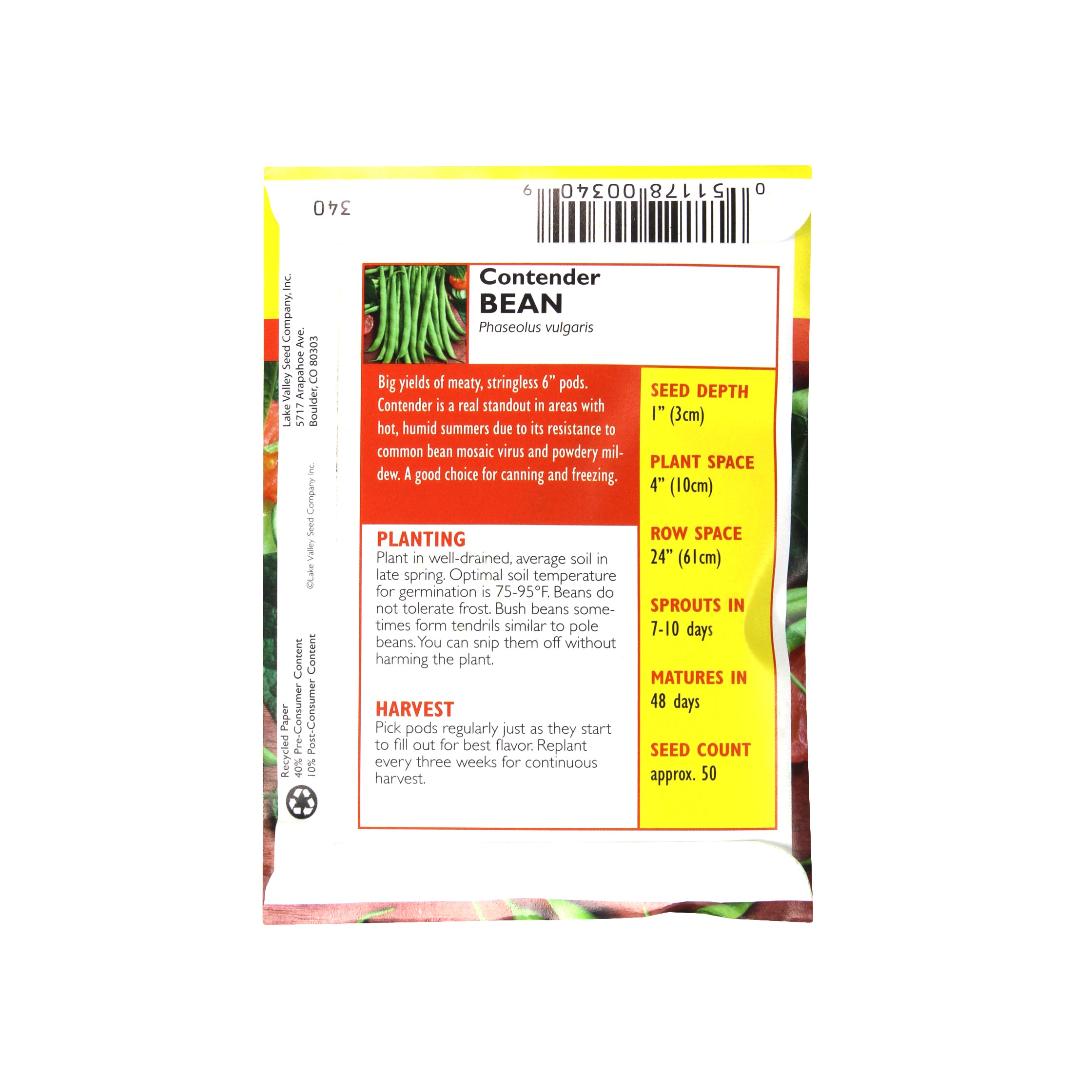 Lake Valley Seed Bean, Contender Bush Heirloom, 20g