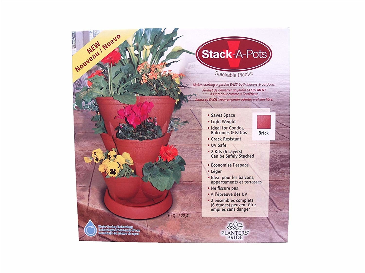 The HC Companies Stack-A-Pots Stackable Planter, Brick, 30 Quart Capacity