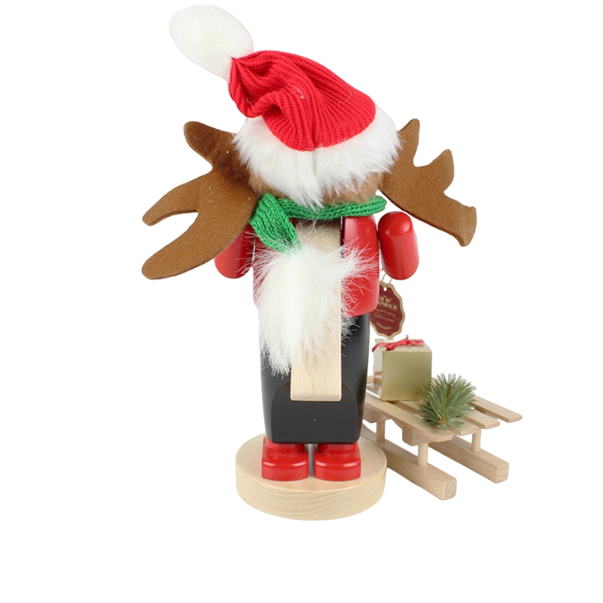 Kurt Adler Steinbach Wooden Chubby Nutcracker, Rudolph with Sleigh, 10.5"