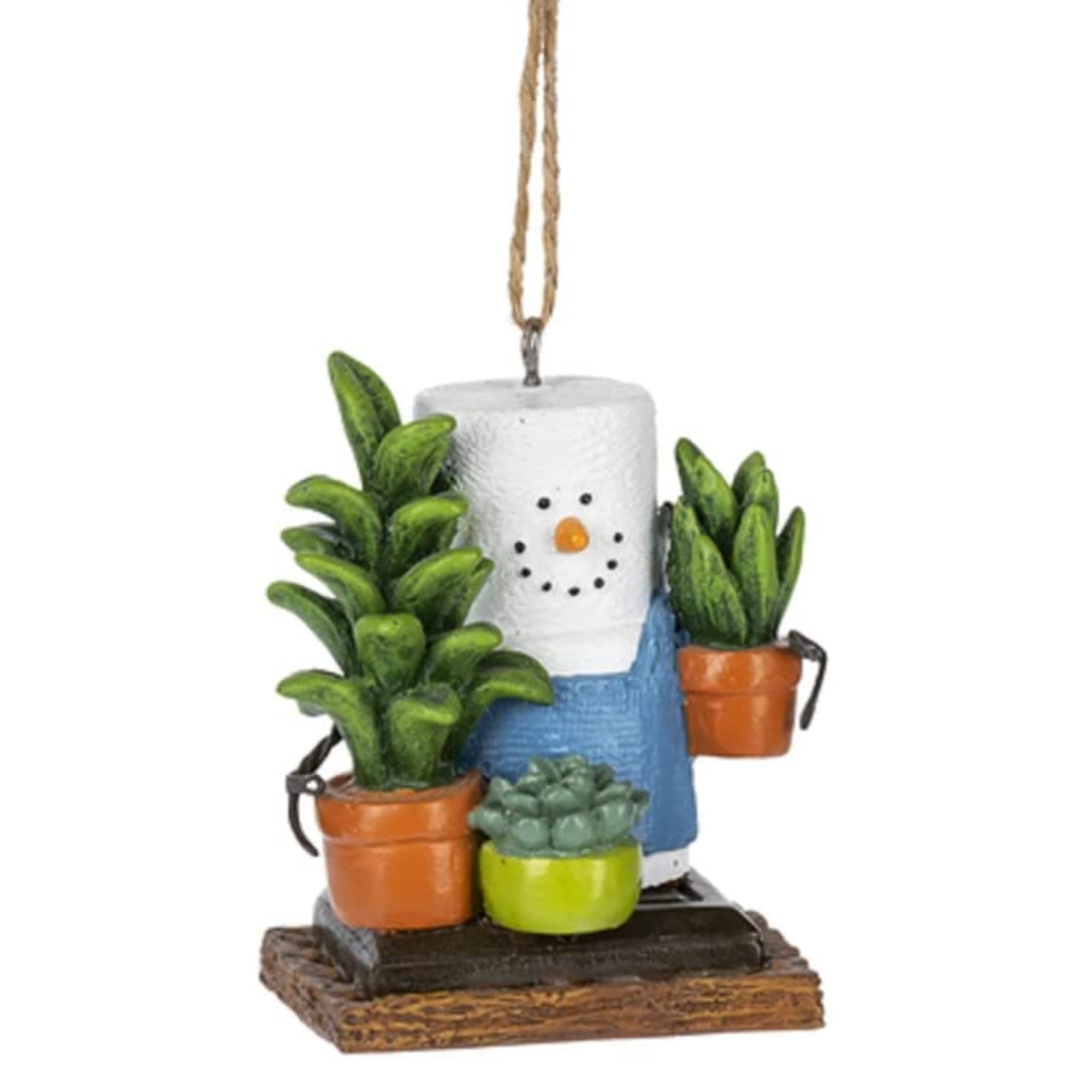 Ganz Smores Crazy Plant Lady Snowman Resin Holiday Christmas Ornament, 2.75"