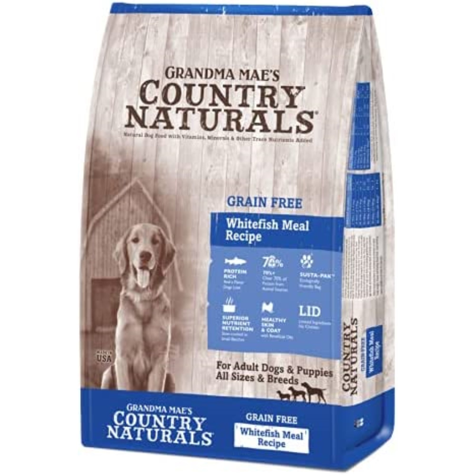 Grandma Mae's Country Naturals Grain Free Dry Dog Food Whitefish Recipe, 25 LB