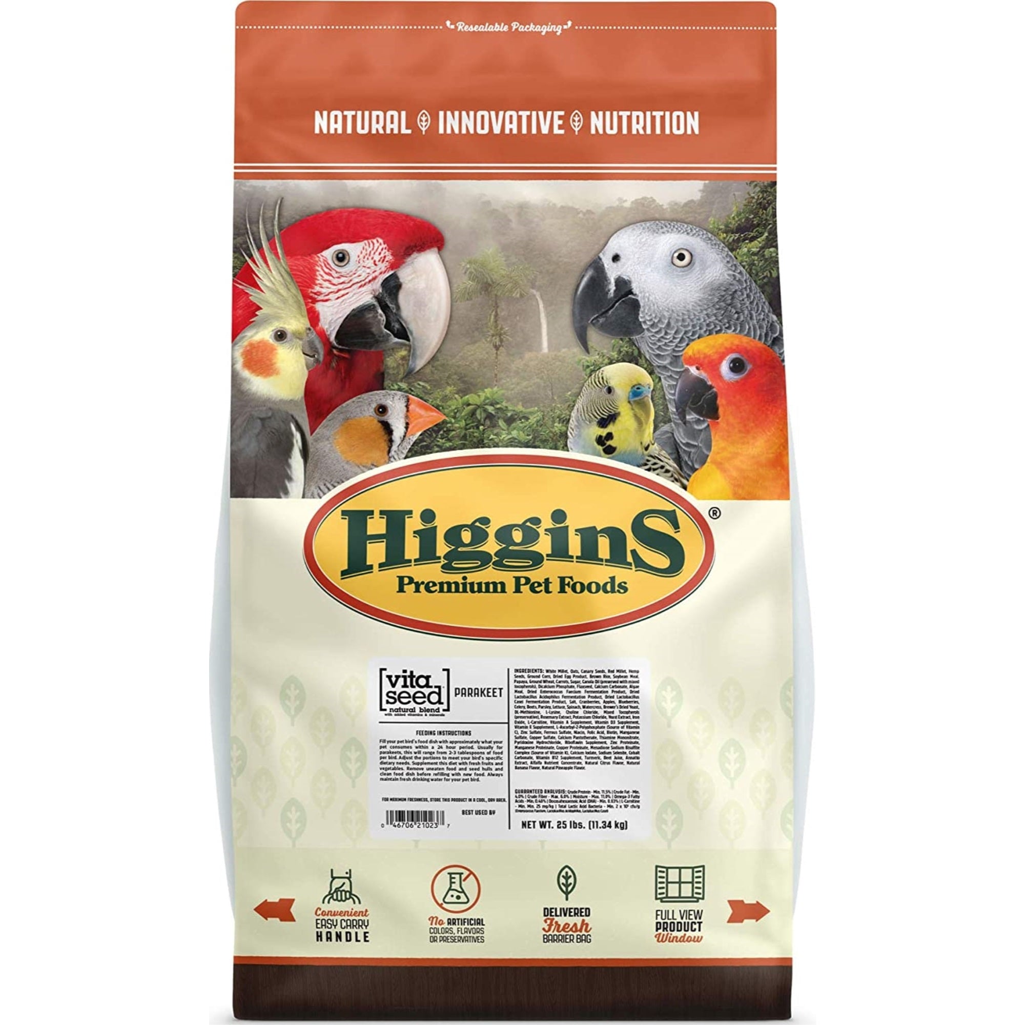 Higgins Premium Pet Foods Vita Seed Natural Blend for Parakeets, 25lbs