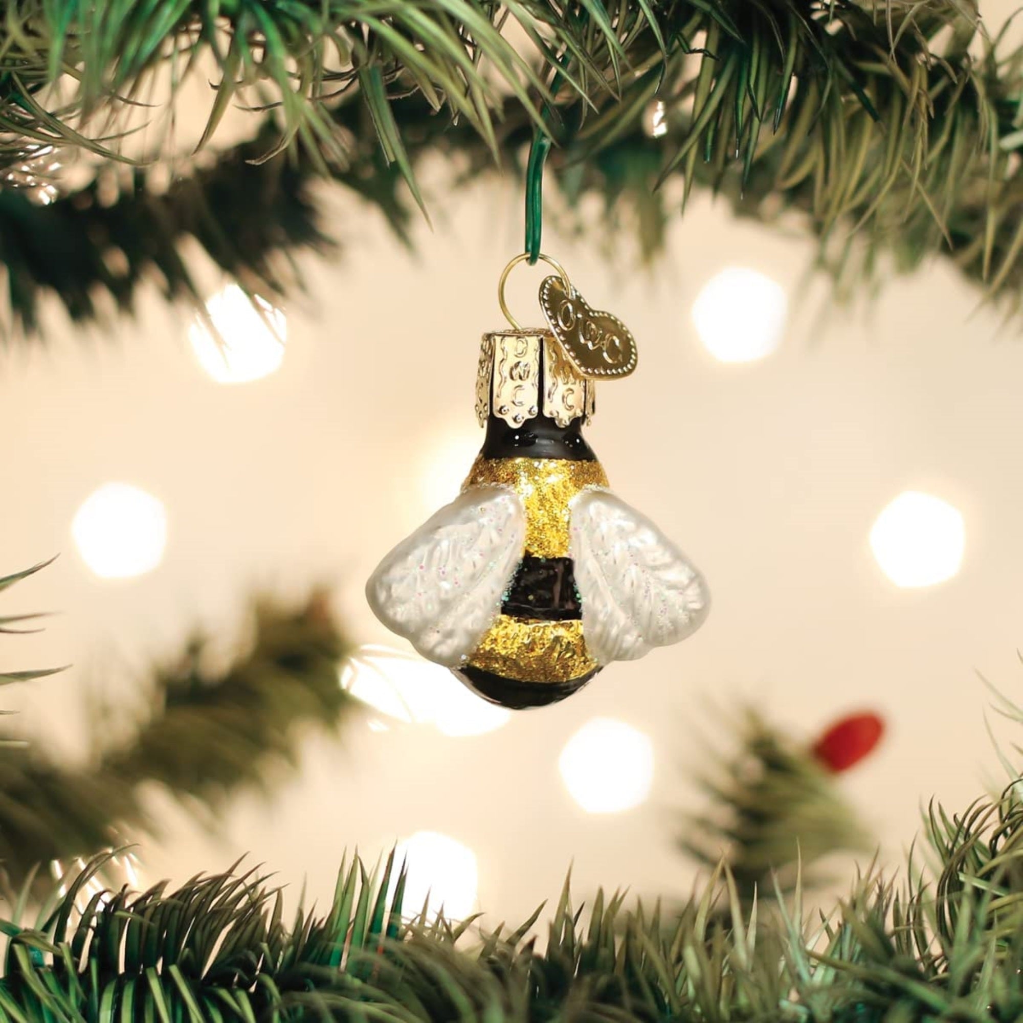 Old World Christmas Mini Glass Blown Honey Bee Ornament, 1.5"