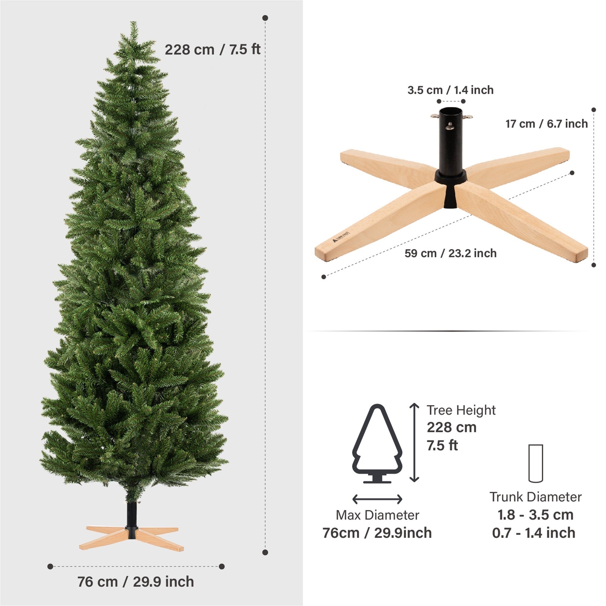 Tree Nest Artificial Christmas Tree Holiday Decoration With Wooden Stand, Green, 7.5 Feet