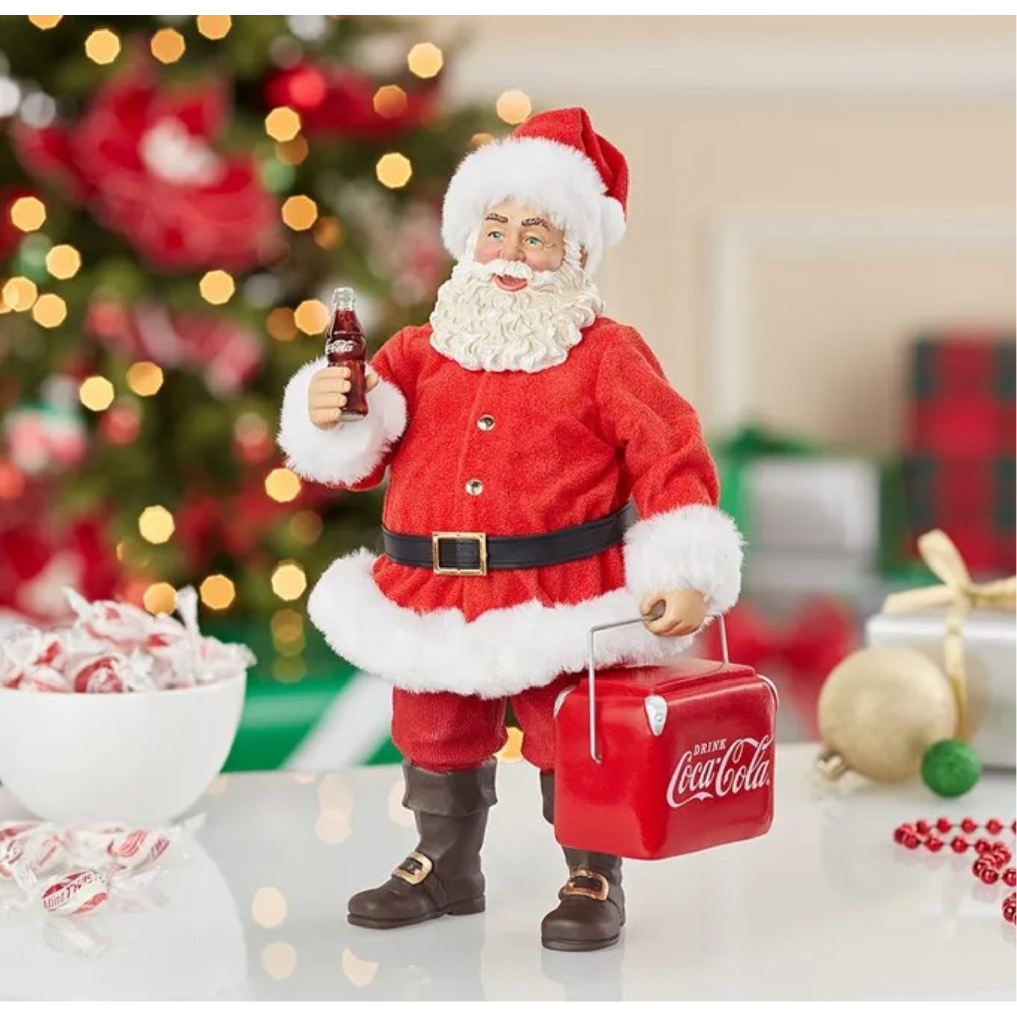 Kurt Adler Fabriché Collection, Coca-Cola Coke Cooler Table Piece Santa, 10.5"