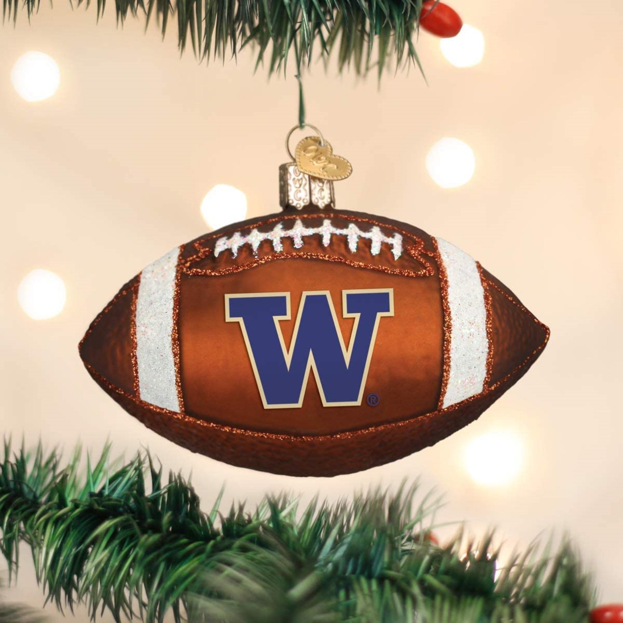 Old World Christmas Blown Glass Ornament for Tree, Washington Huskies Football