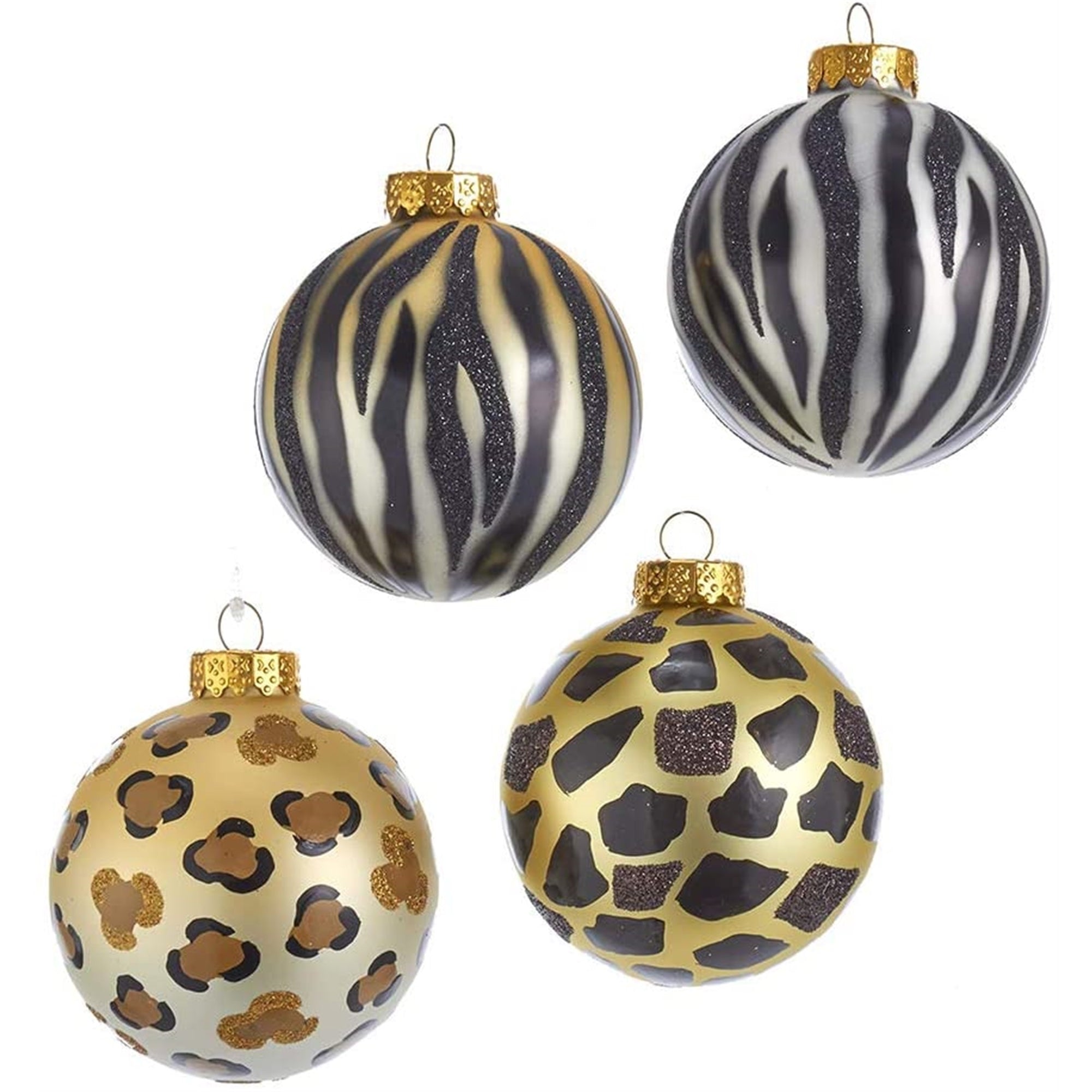 Kurt Adler Gold, Silver and Black Animal Glass Ball 3" (Pack of 6)