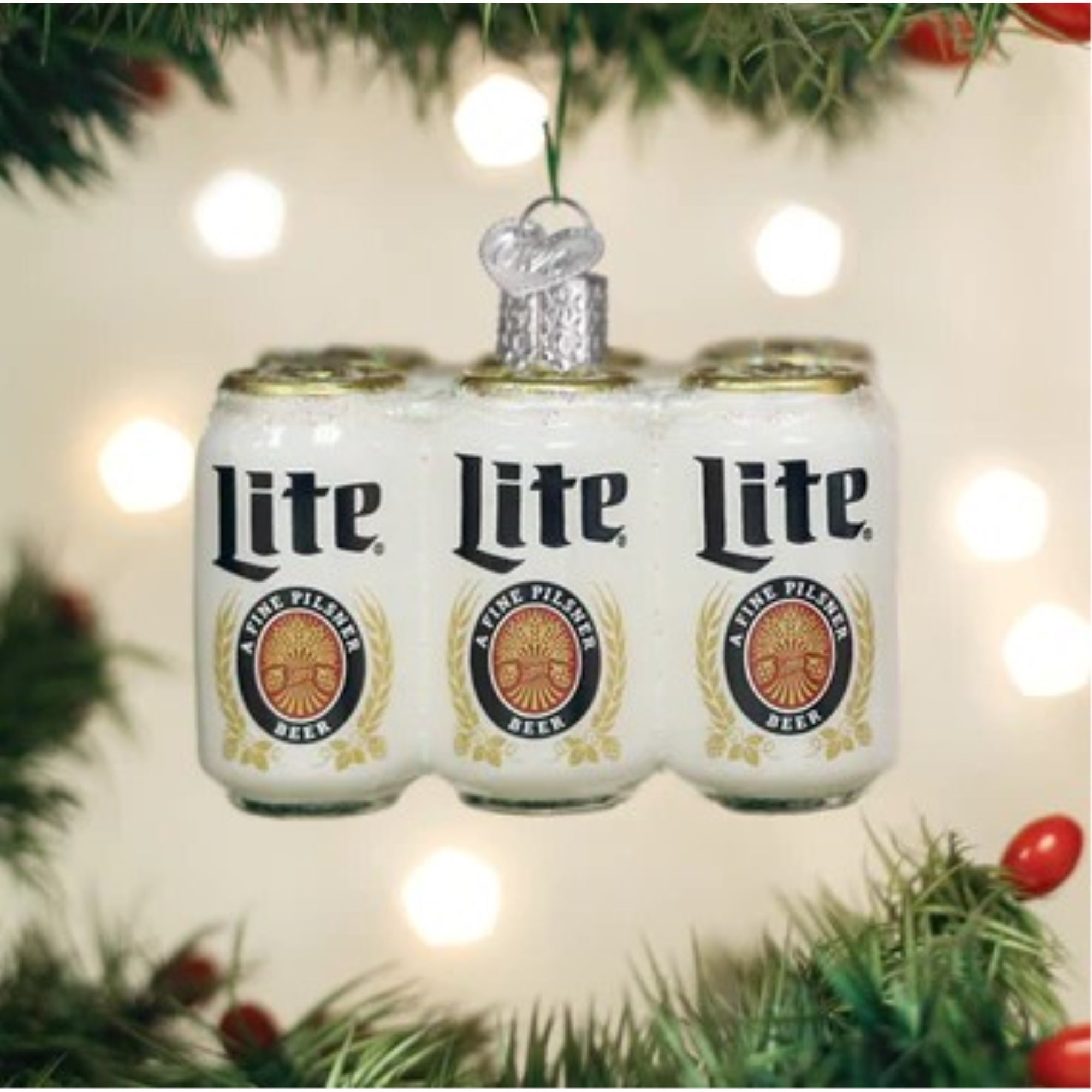 Old World Christmas Blown Glass Christmas Ornament, Miller Lite Beer Six Pack