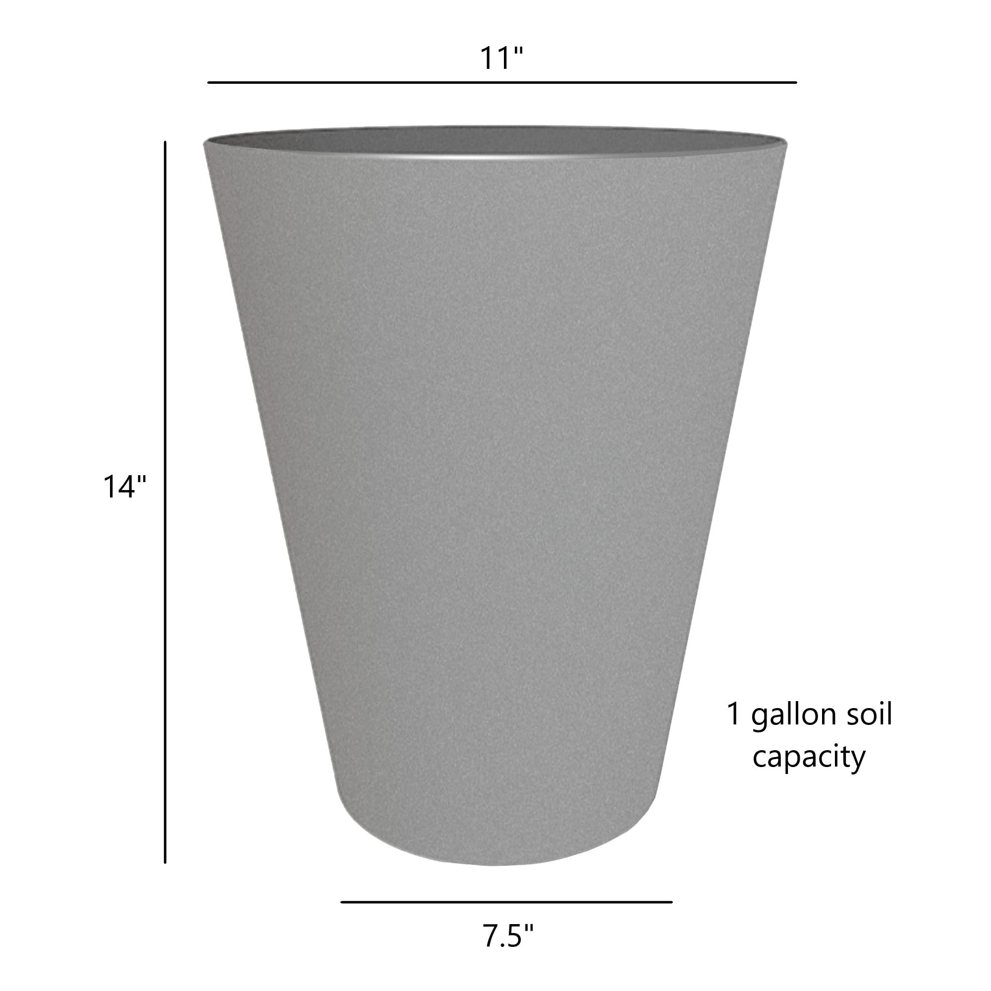 Bloem Indoor/Outdoor Tall Finley Tapered Round, 100% Recycled Plastic Pot, Cement Color, 4 Gallon Soil Capacity, 14”