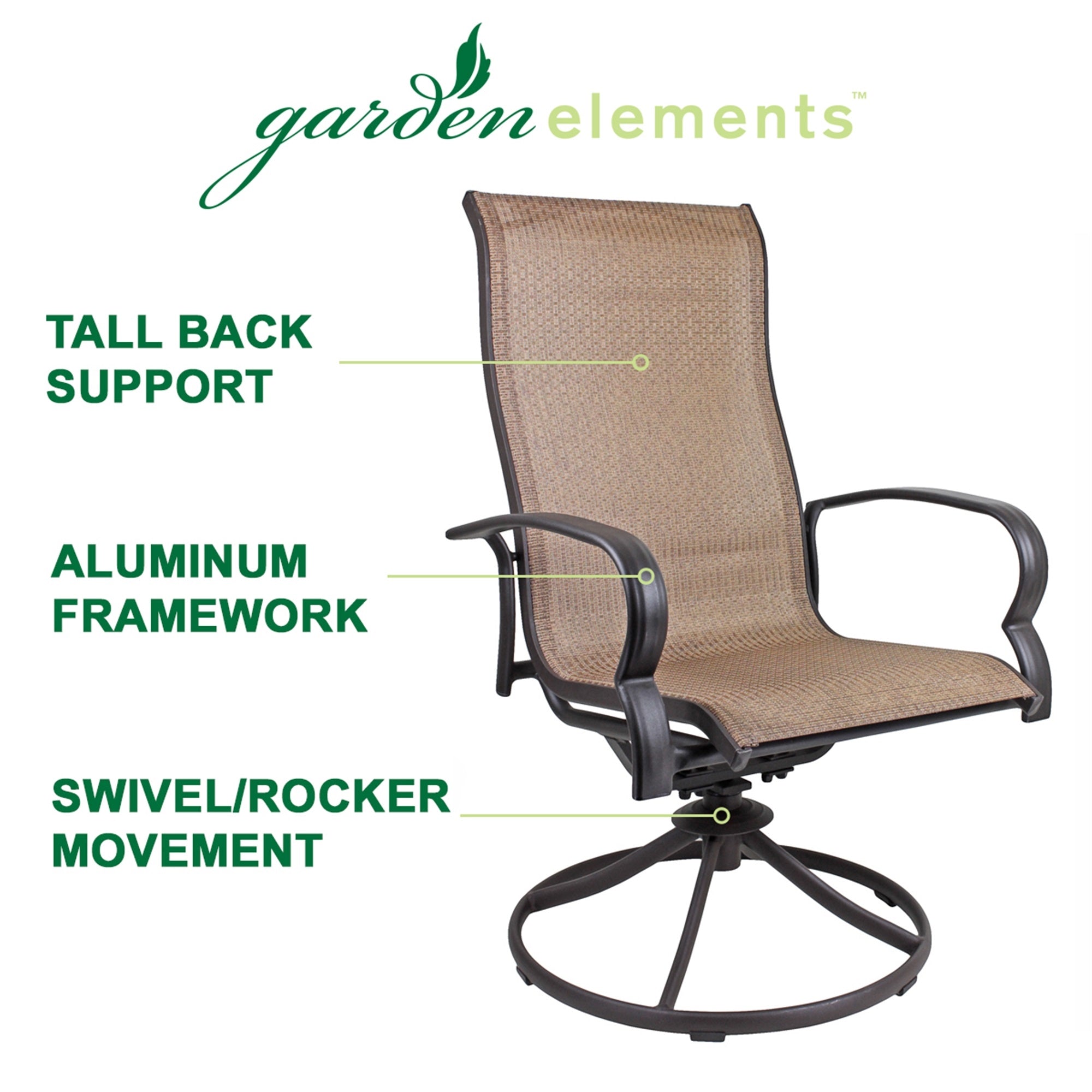 Garden Elements Bellevue Sling Swivel Rocker Patio Chair, Brown (Pack of 2)