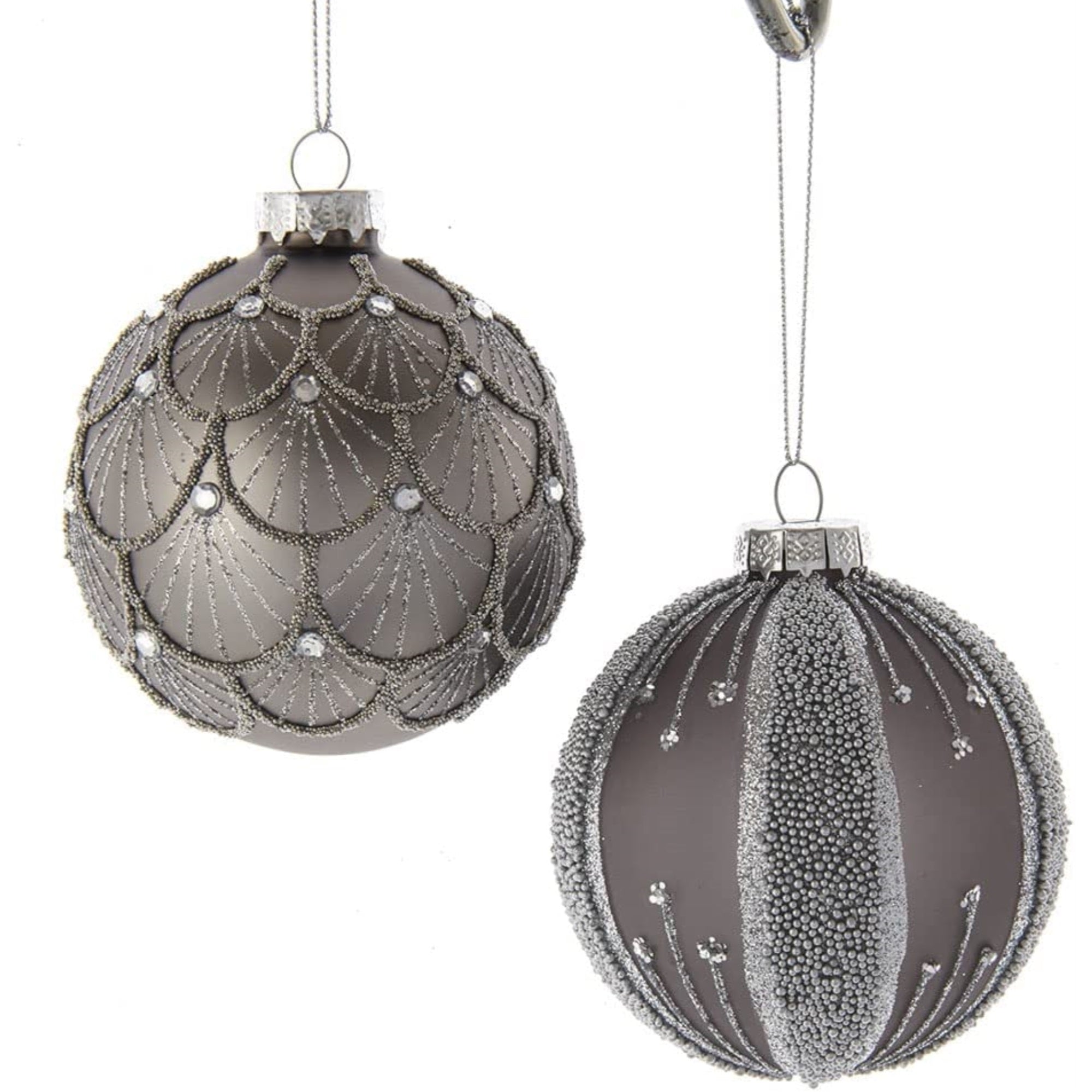 Kurt Adler Ornaments For Christmas Tree, Silver/Black Jeweled Glass Balls, 6 Piece Box Set, 3"