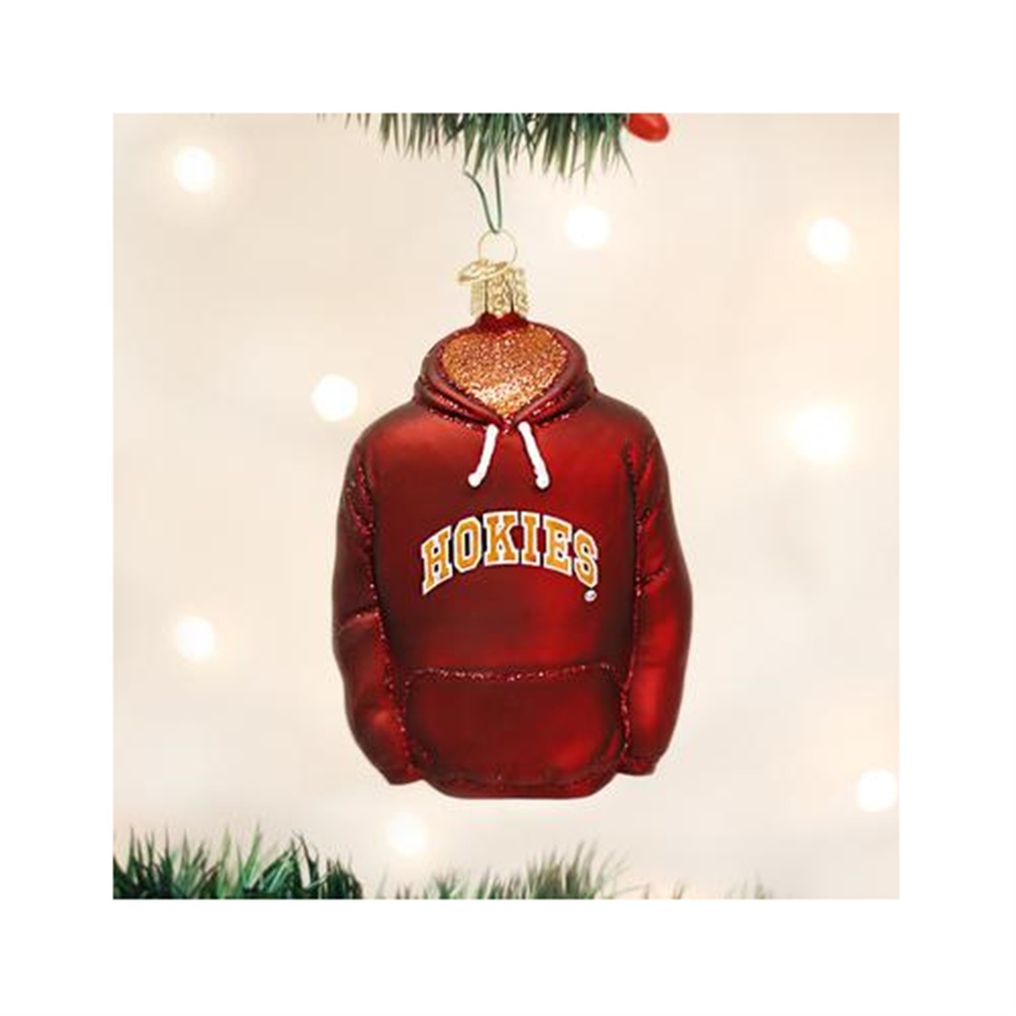 Old World Christmas Glass Blown Ornament Virginia Tech Hoodie, 4.5"